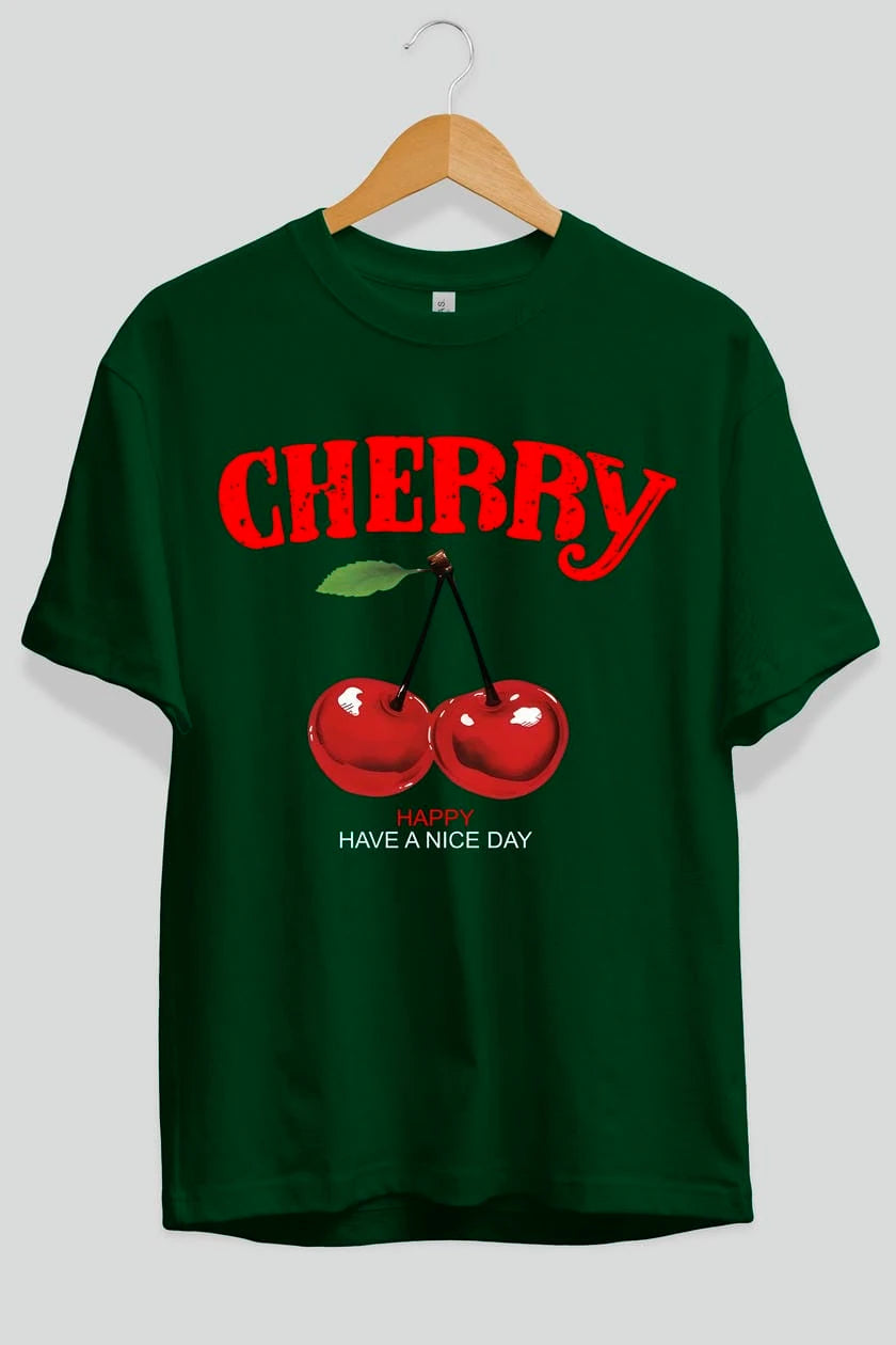Cherry Cherries 5 Ön Baskılı Oversize t-shirt Erkek Kadın Pamuk Bisiklet Yaka tişort
