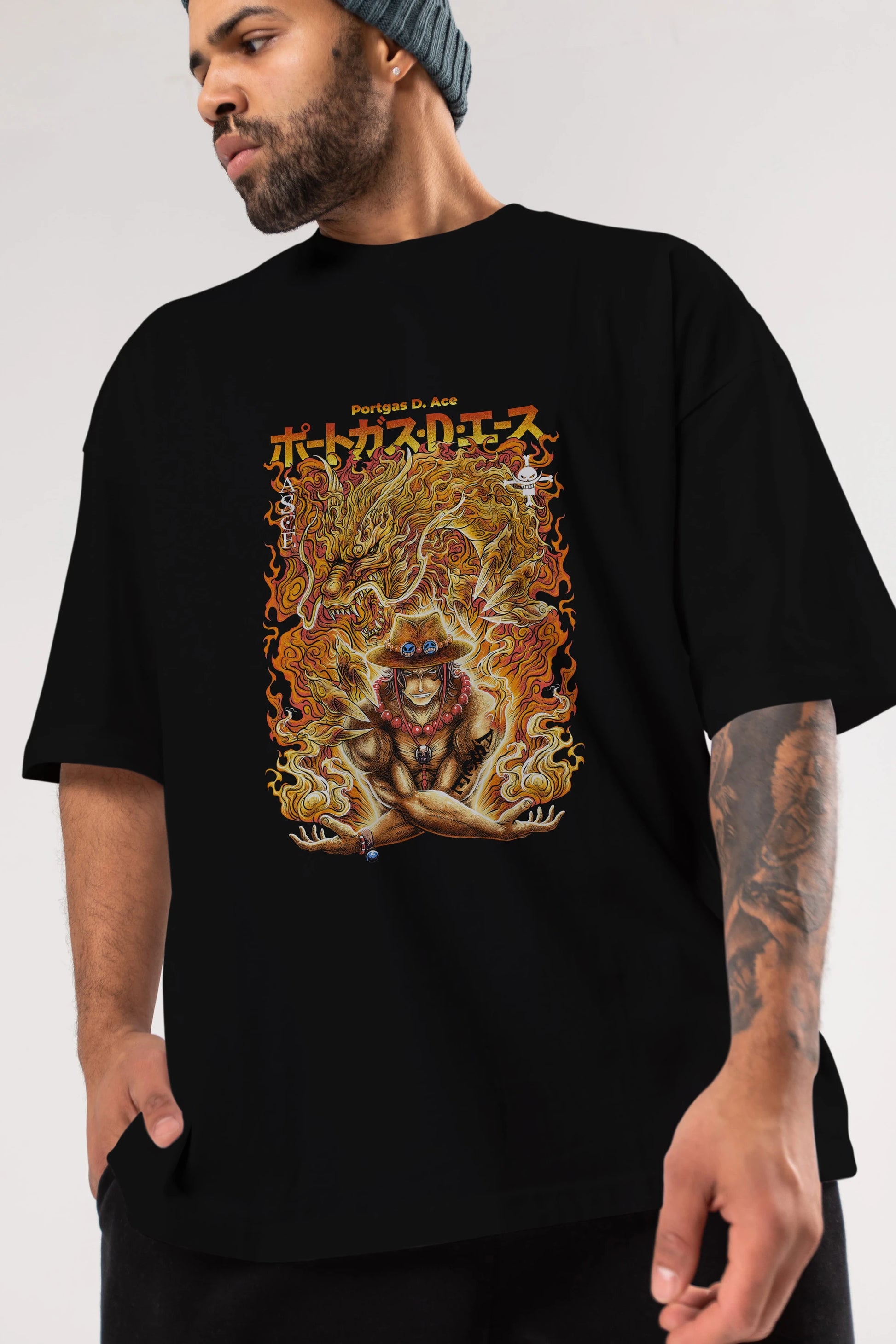PORTGAS D. ACE Anime Ön Baskılı Oversize t-shirt %100 pamuk Erkek Kadın Unisex