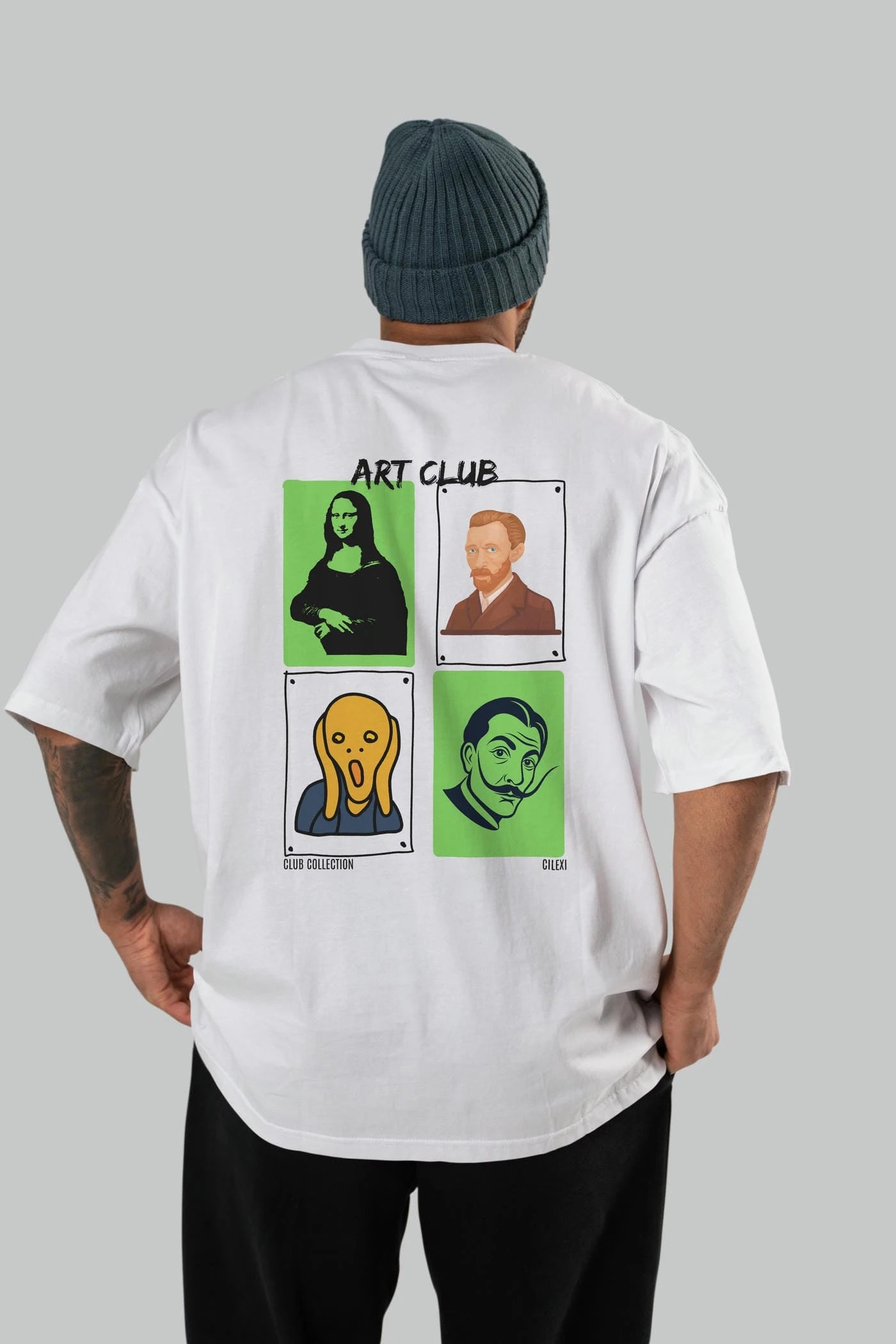 Art Club Arka Baskılı Oversize t-shirt Erkek Kadın %100 Pamuk Bisiklet Yaka tişort