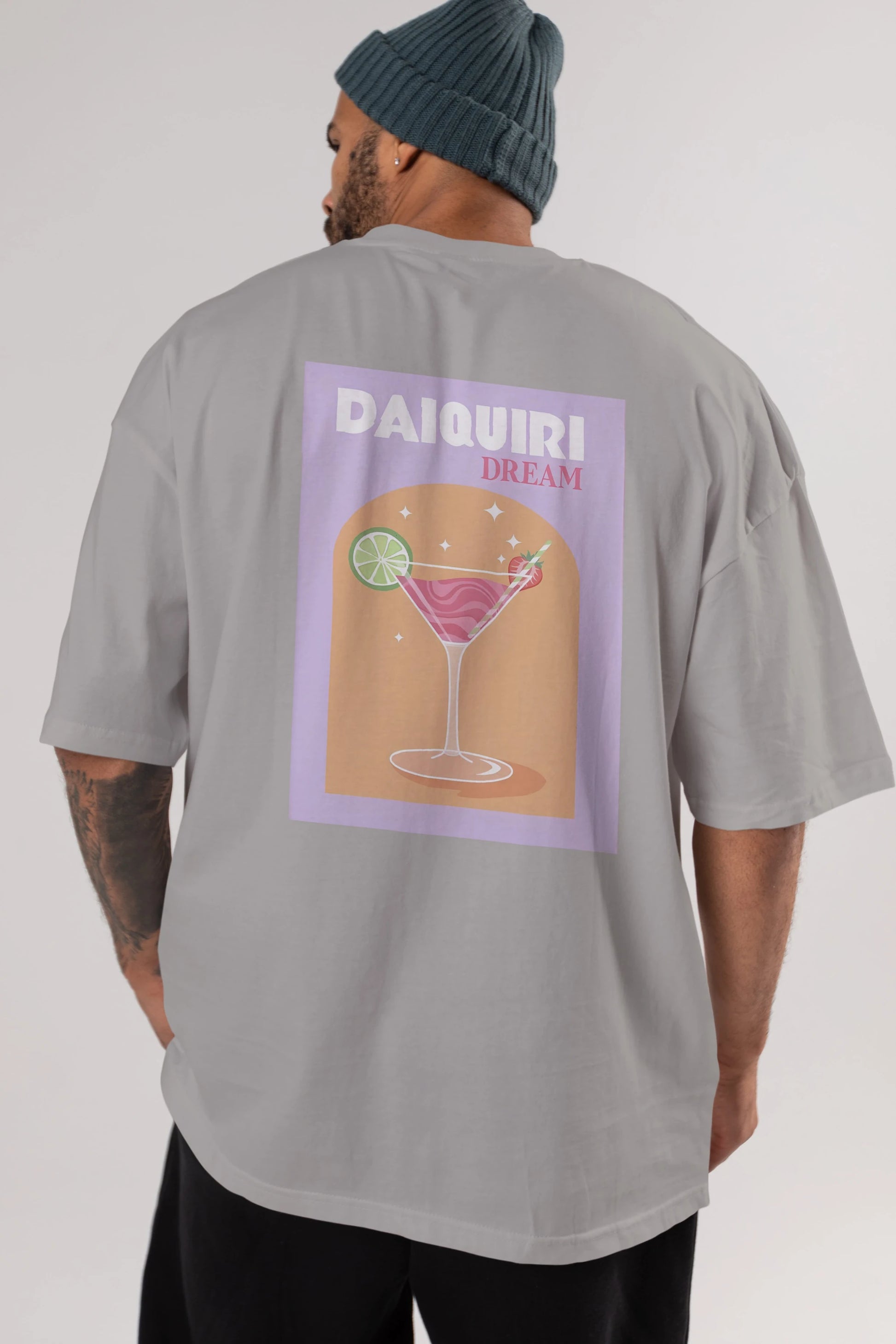 Daiquiri Dream Arka Baskılı Oversize t-shirt Erkek Kadın Unisex %100 Pamuk Bisiklet Yaka tişort