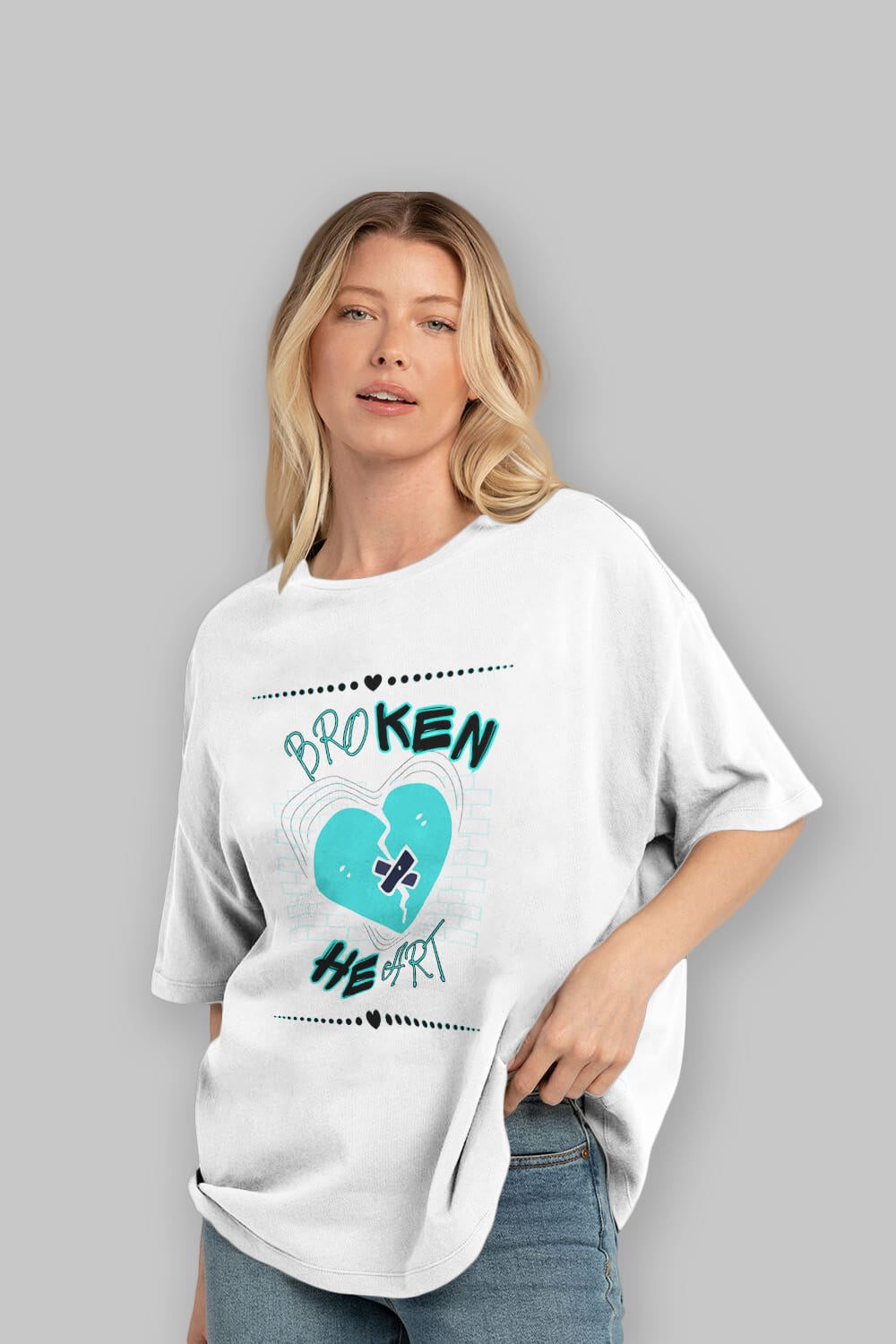 Broken Heart Yazılı Ön Baskılı Oversize t-shirt Erkek Kadın Unisex