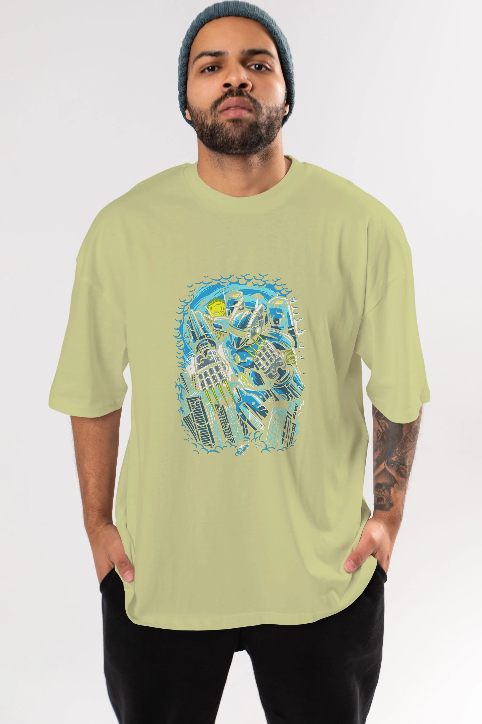 Destroy The City Ön Baskılı Oversize t-shirt Erkek Kadın Unisex %100 Pamuk tişort