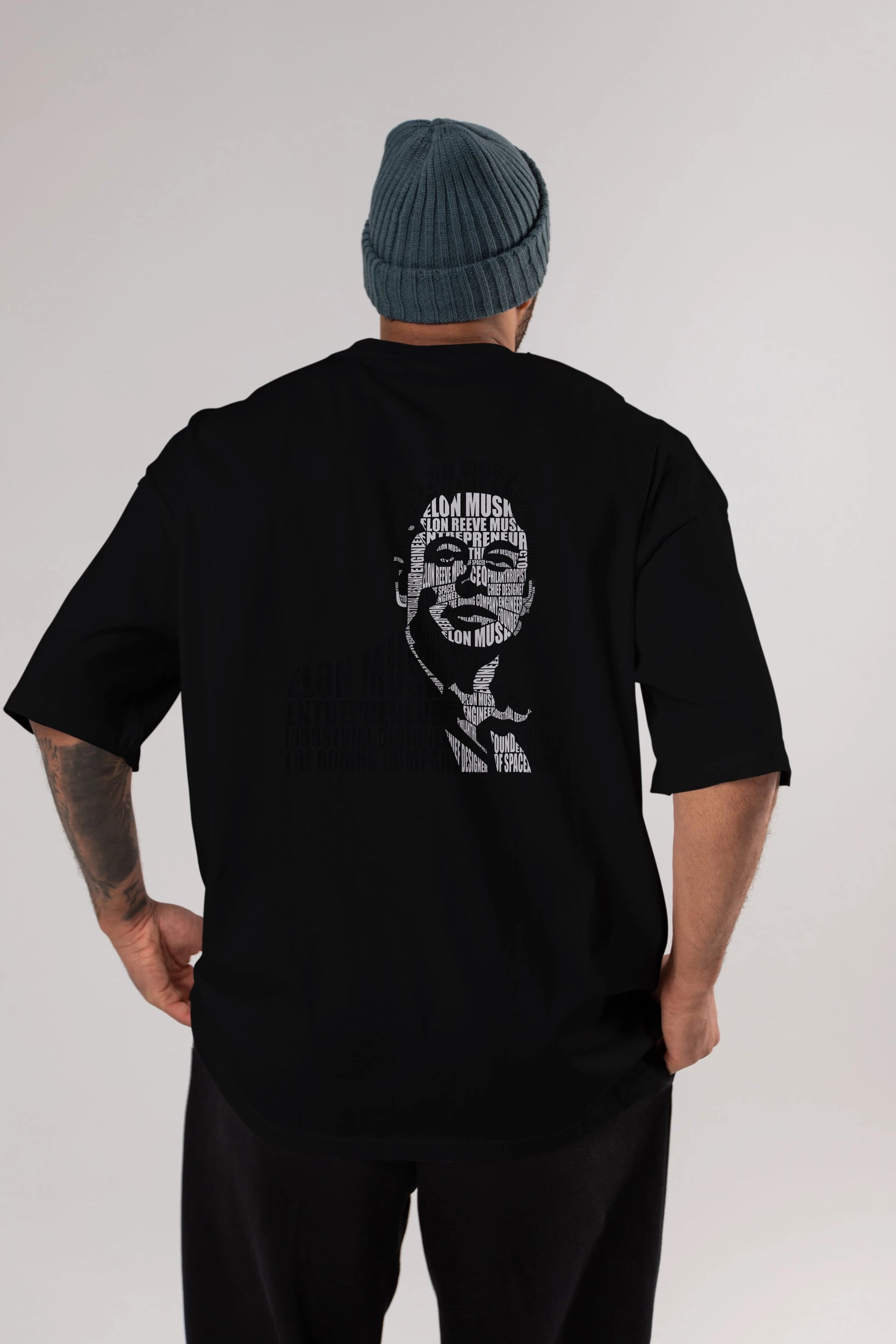 Elon Musk Calligram Arka Baskılı Oversize t-shirt %100 pamuk Erkek Kadın Unisex