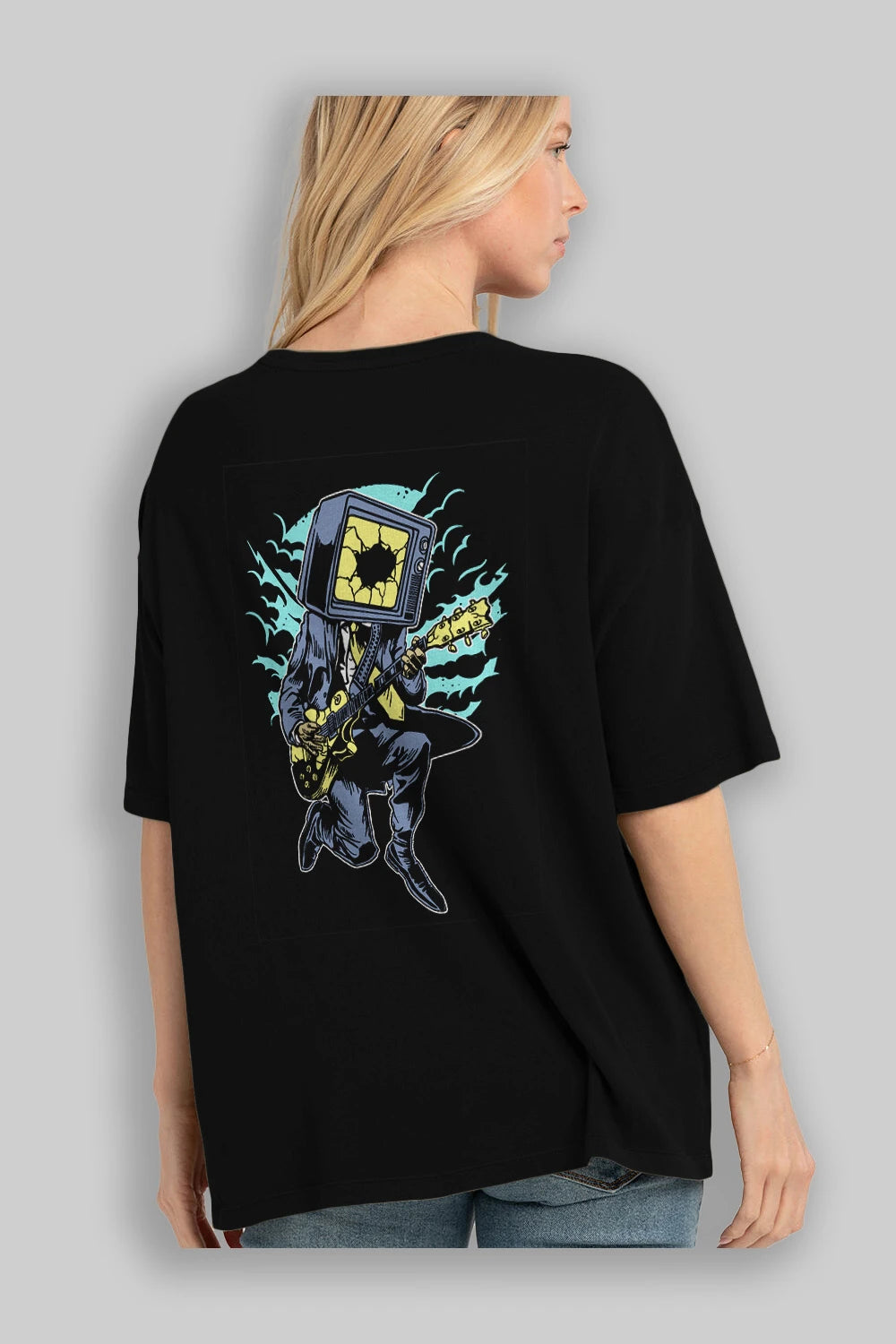 Death Rock Arka Baskılı Oversize t-shirt Erkek Kadın Unisex %100 Pamuk
