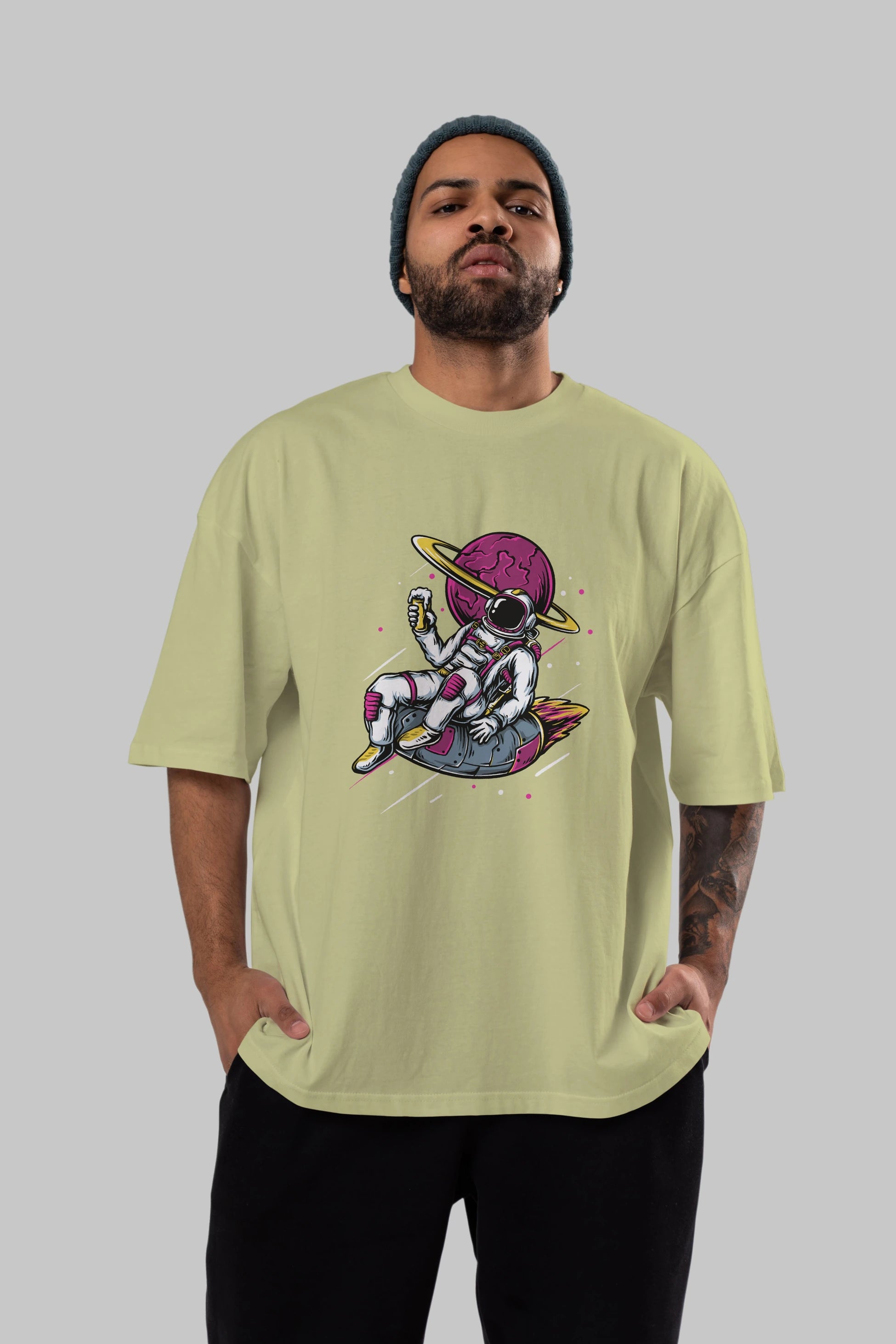 Astronaut Beer Ön Baskılı Oversize t-shirt Erkek Kadın Unisex