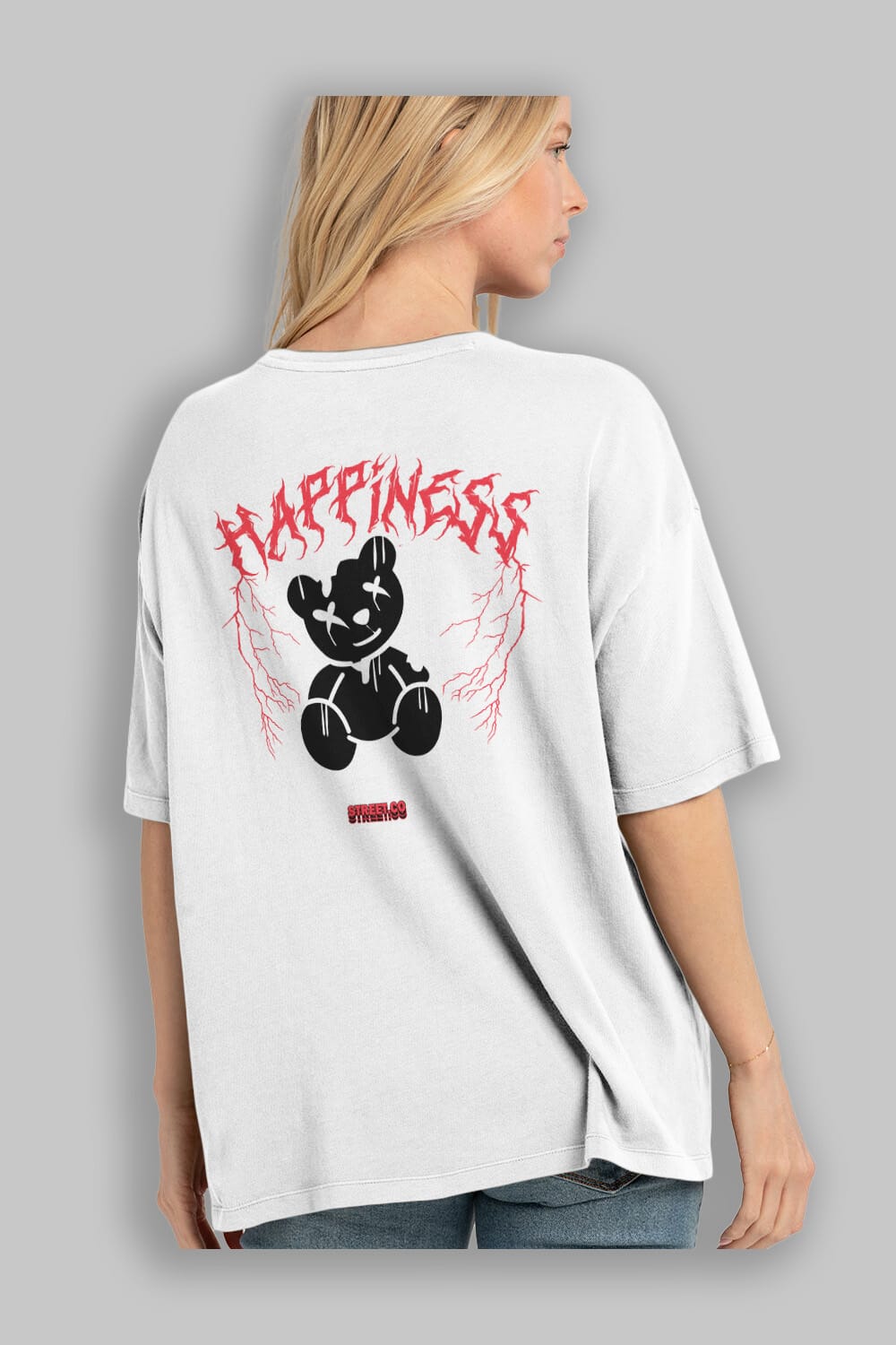 Happiness Bear Arka Baskılı Oversize t-shirt Erkek Kadın Unisex