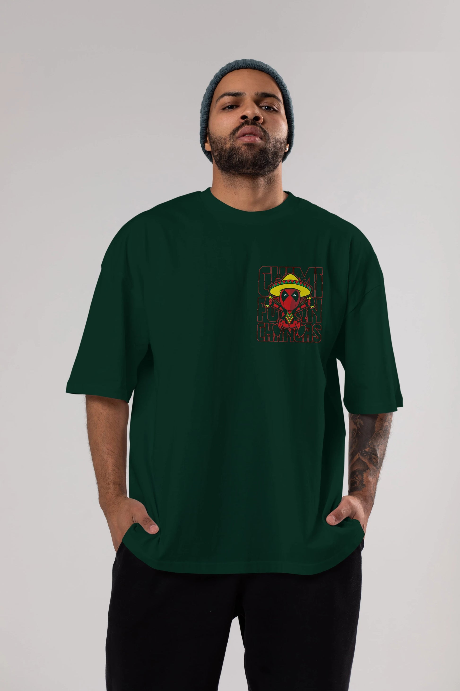 Deadpool (14) Ön Sol Baskılı Oversize t-shirt Erkek Kadın Unisex %100 Pamuk Bisiklet Yaka tişort