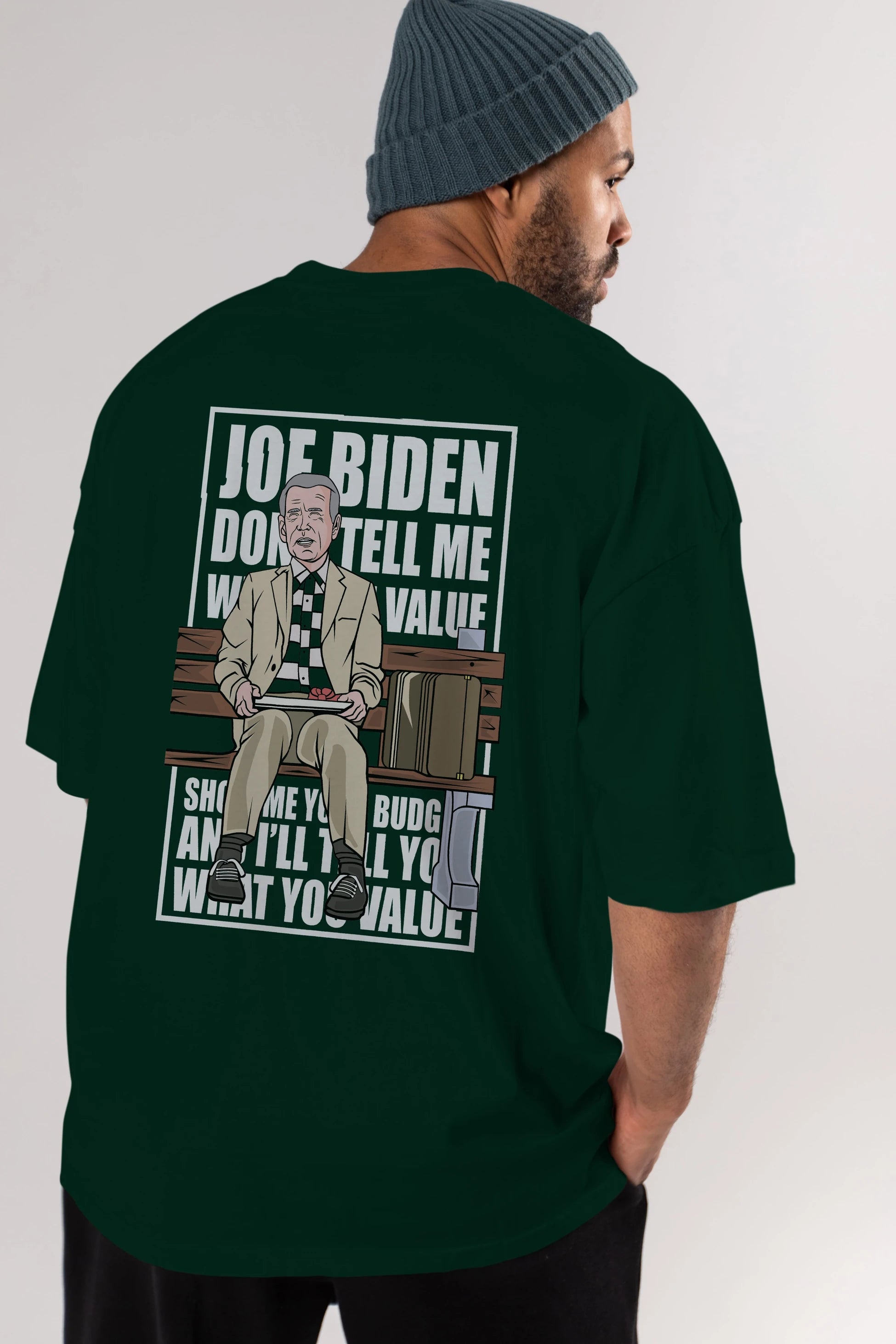 Joe Biden Forest Gump Arka Baskılı Oversize t-shirt Erkek Kadın Unisex %100 Pamuk tişort