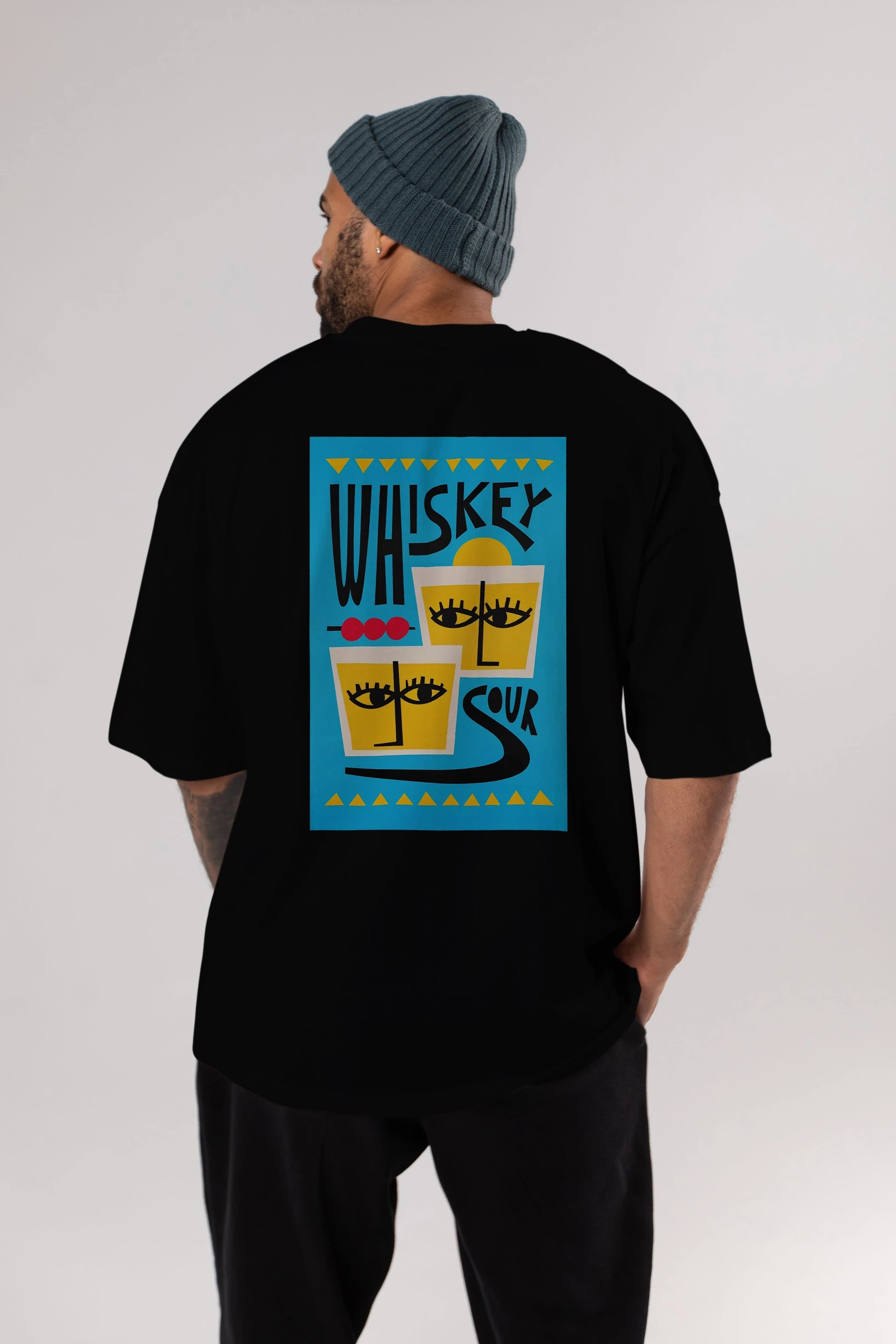 Whiskey Sour 2 Arka Baskılı Oversize t-shirt Erkek Kadın Unisex %100 Pamuk Bisiklet Yaka tişort