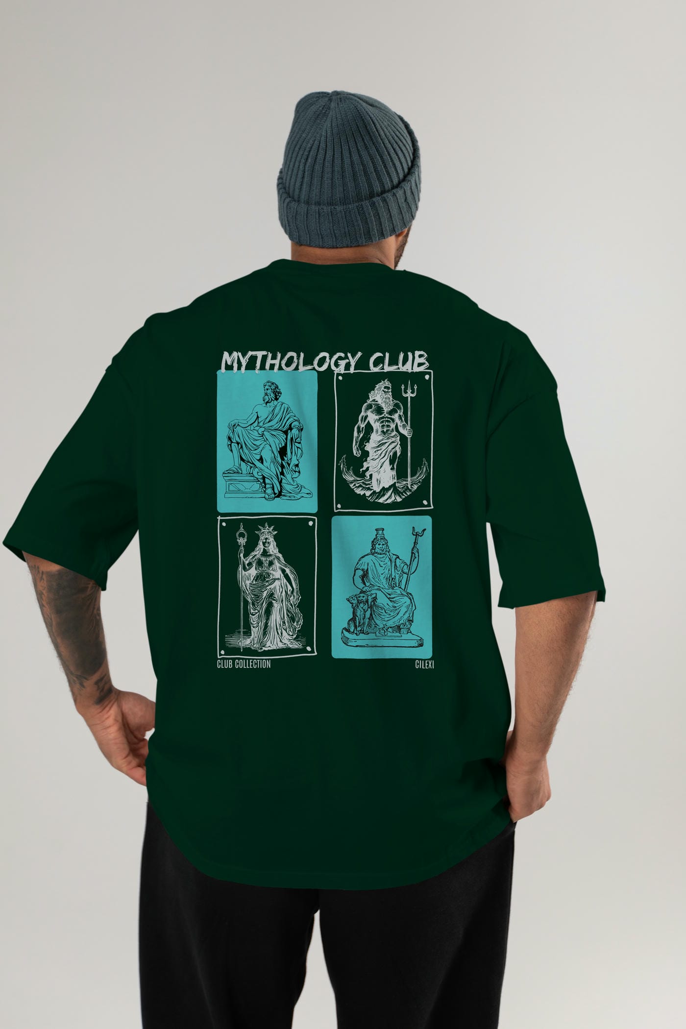 Mythology Club Arka Baskılı Oversize t-shirt Erkek Kadın %100 Pamuk Bisiklet Yaka tişort