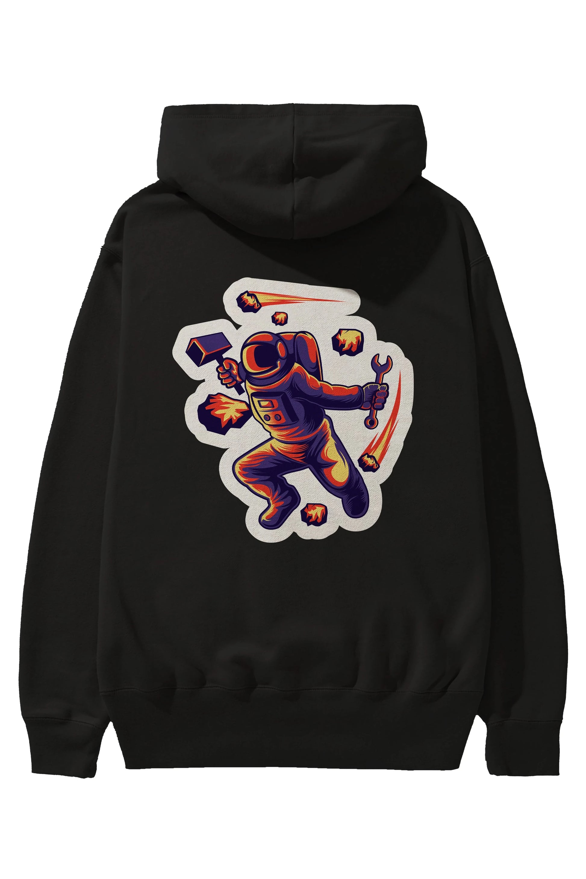 Astronaut Block Meteor Sticker Arka Baskılı Hoodie Oversize Kapüşonlu Sweatshirt Erkek Kadın Unisex