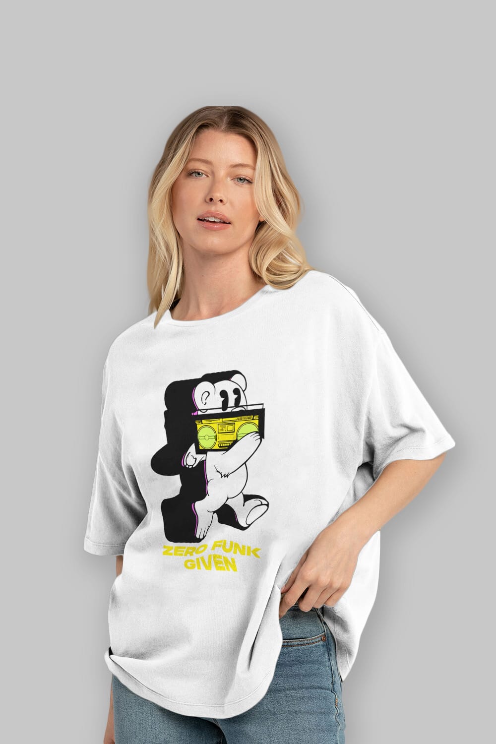 Zero Funk Given Bear Ön Baskılı Oversize t-shirt Erkek Kadın Unisex