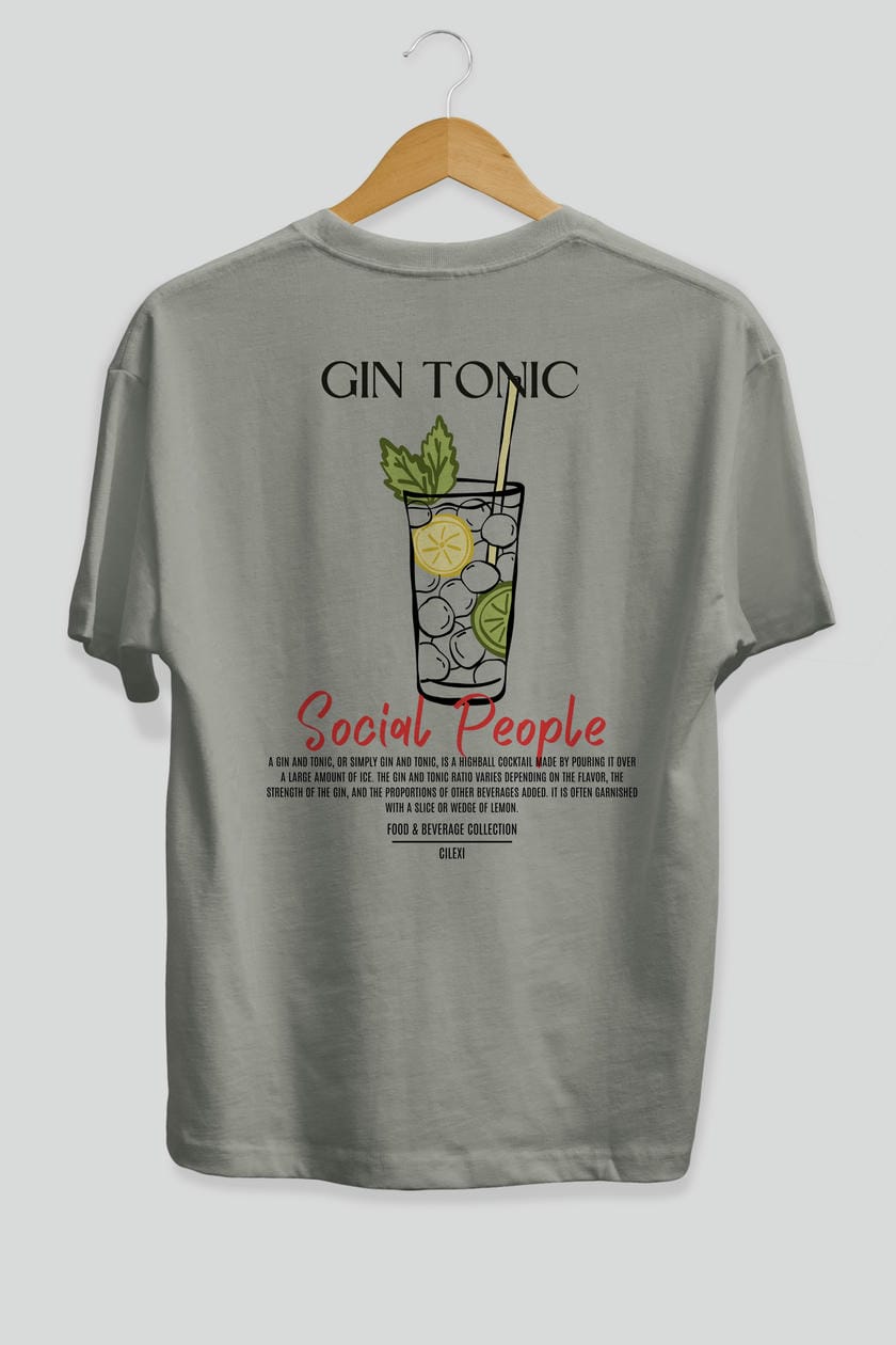Gın Tonıc Kokteyl Serisi Baskılı Oversize t-shirt Erkek Kadın Unisex %100 Pamuk Bisiklet Yaka tişort