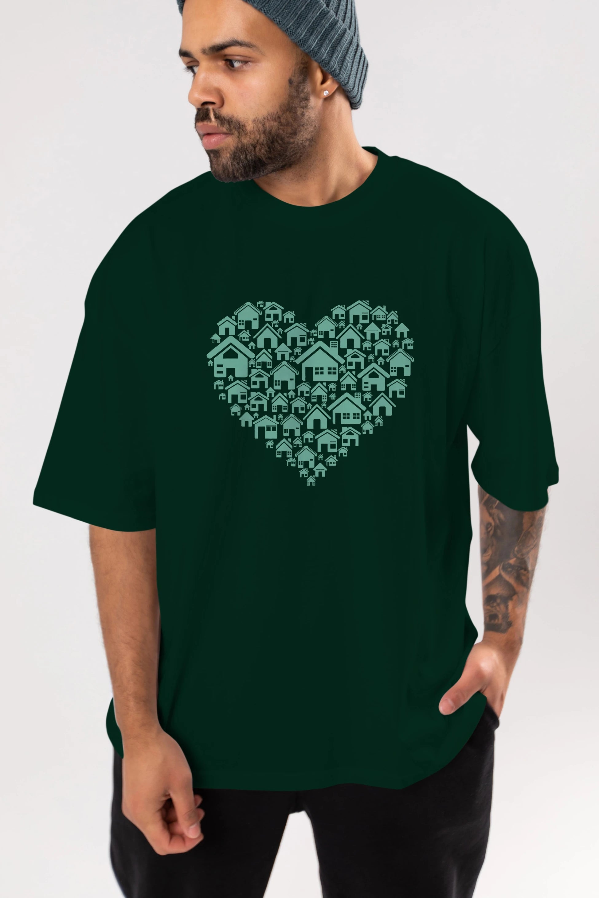 Home Heart Ön Baskılı Oversize t-shirt %100 pamuk Erkek Kadın Unisex