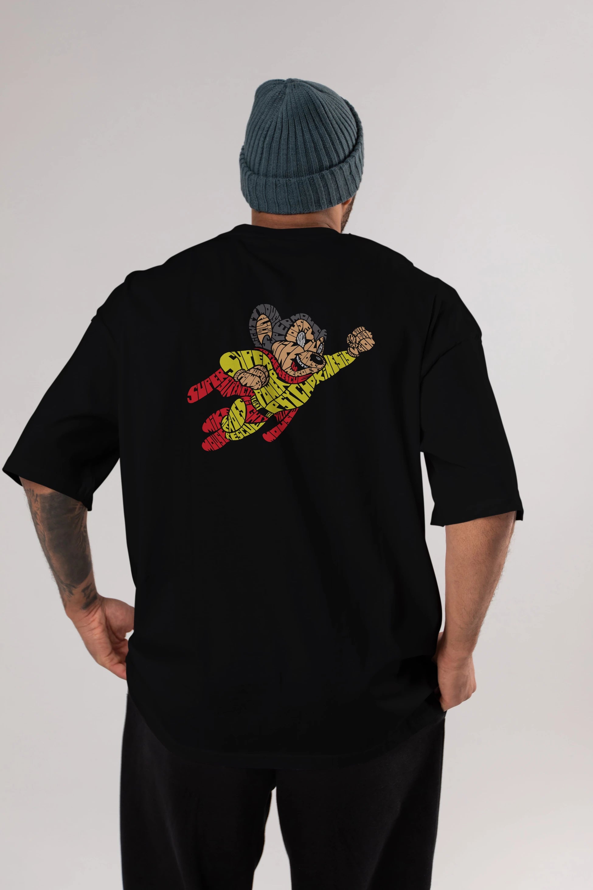 Mighty Mouse Arka Baskılı Oversize t-shirt %100 pamuk Erkek Kadın Unisex