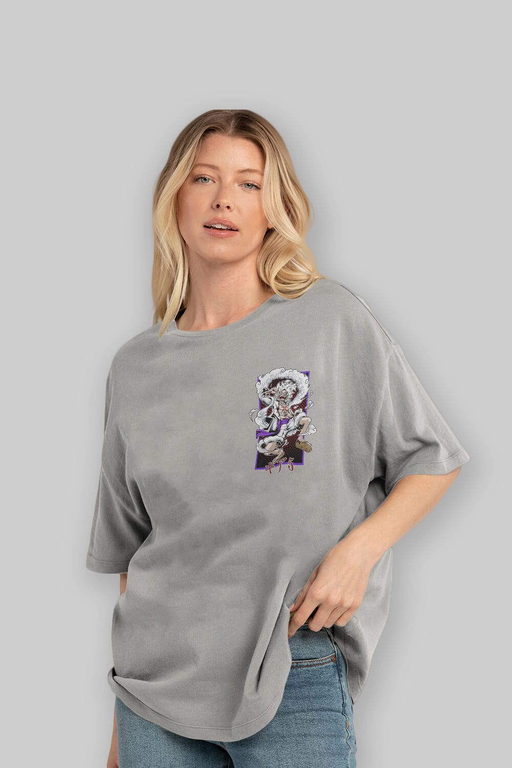 MONKEY D. LUFFY GEAR5 Ön Sol Baskılı Oversize t-shirt Erkek Kadın Unisex %100 Pamuk Bisiklet Yaka tişort