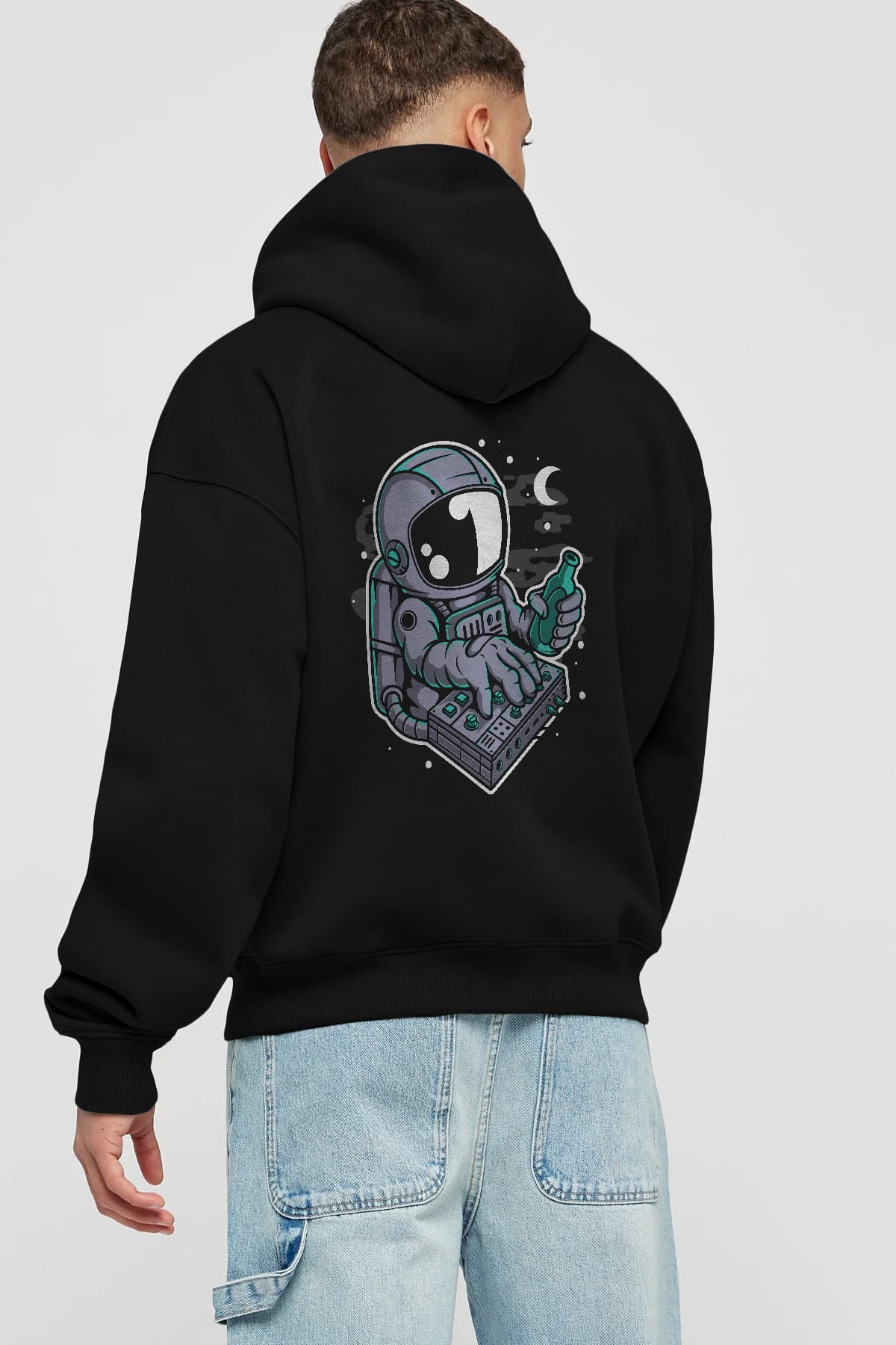 Astronaut Synth Arka Baskılı Hoodie Oversize Kapüşonlu Sweatshirt Erkek Kadın Unisex