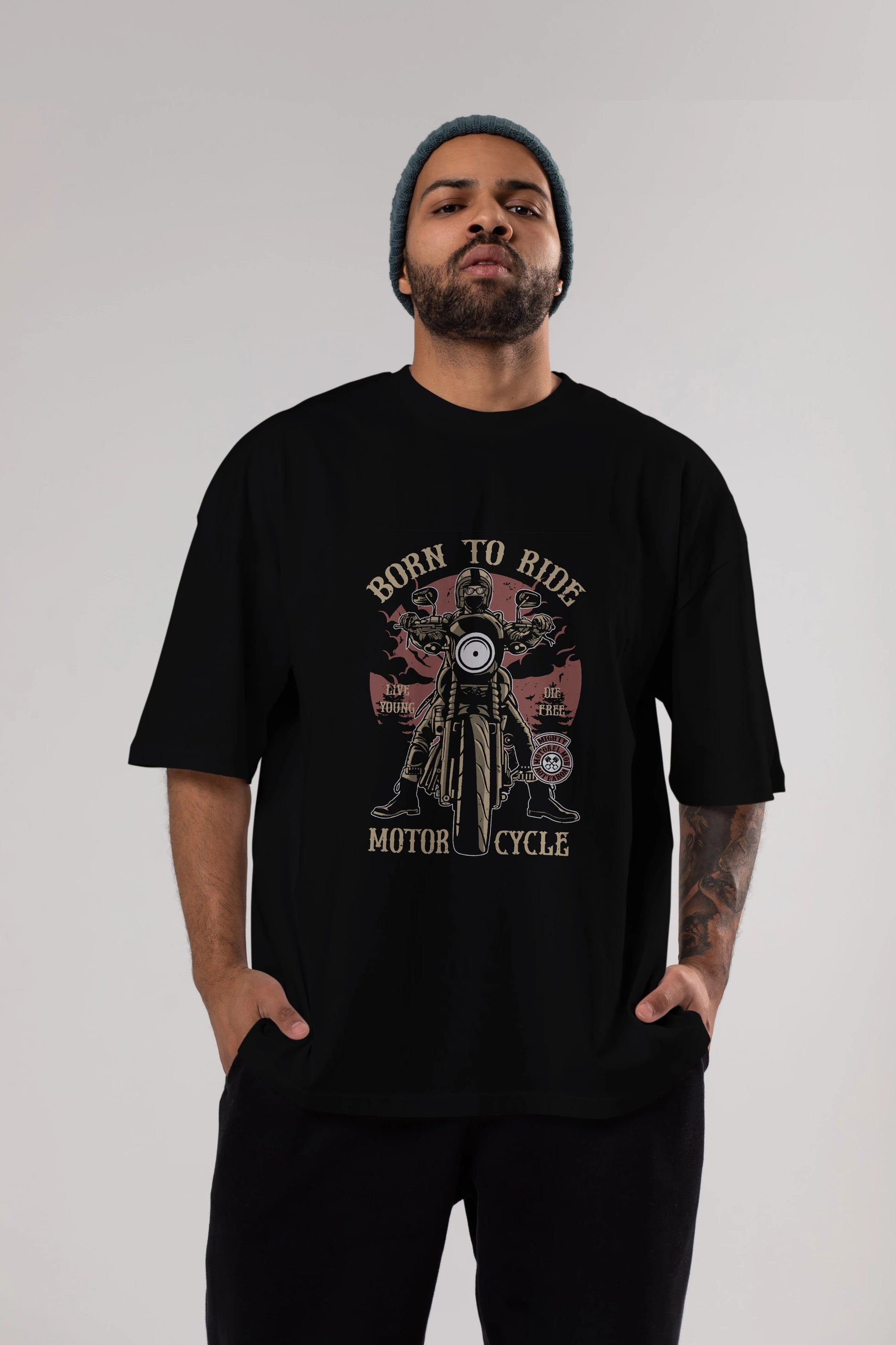Born To Ride Ön Baskılı Oversize t-shirt Erkek Kadın Unisex %100 Pamuk tişort