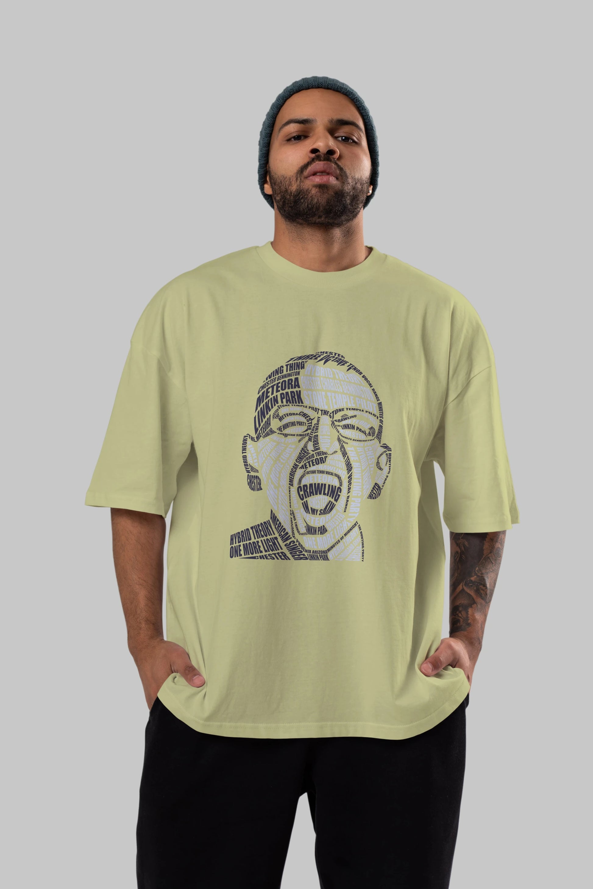 Chester Bennington Calligram Ön Baskılı Oversize t-shirt %100 pamuk Erkek Kadın Unisex