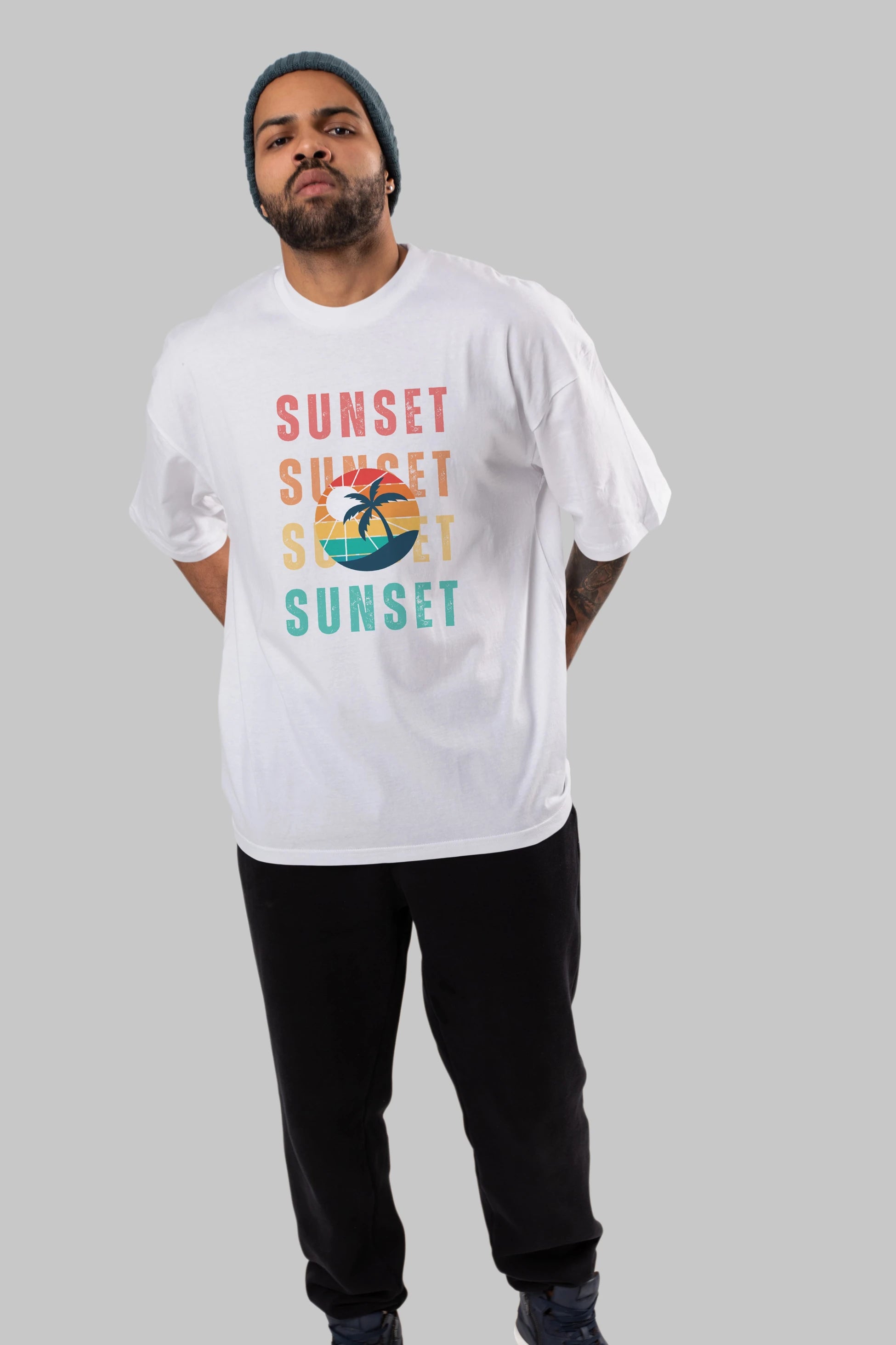 Sunset Yazılı Ön Baskılı Oversize t-shirt Erkek Kadın Unisex
