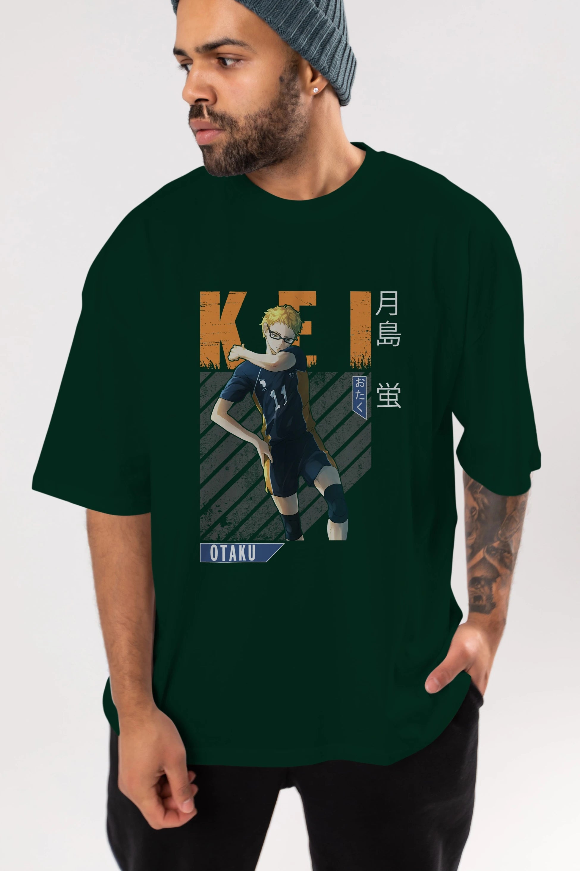 Kei Tsukishima 2 Anime Ön Baskılı Oversize t-shirt %100 pamuk Erkek Kadın Unisex