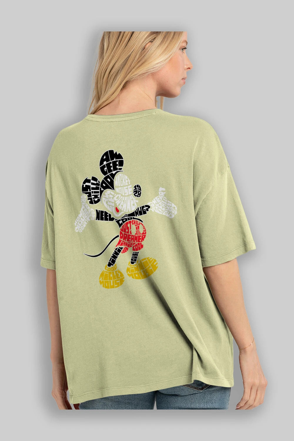 Mickey Arka Baskılı Oversize t-shirt %100 pamuk Erkek Kadın Unisex