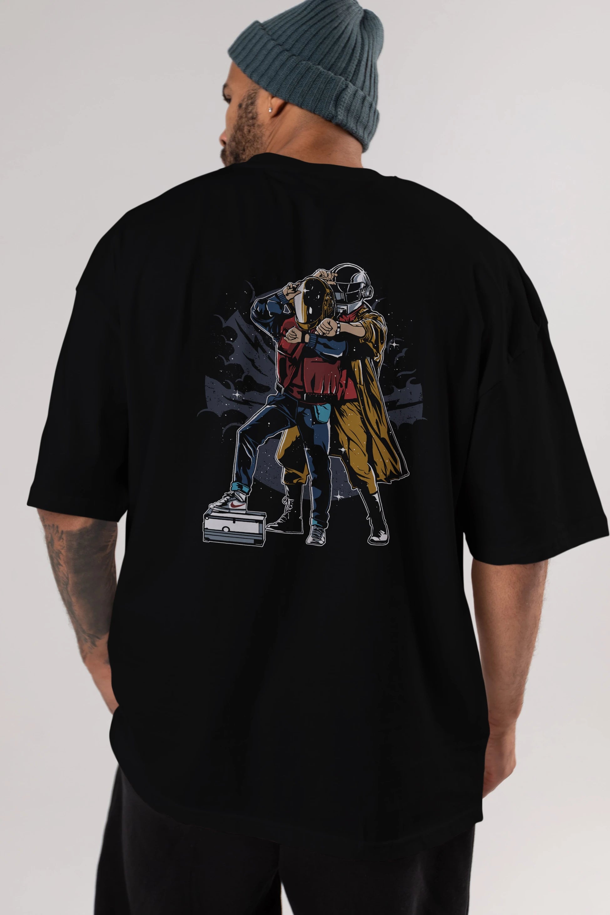 Back To The Beat Arka Baskılı Oversize t-shirt Erkek Kadın Unisex %100 Pamuk