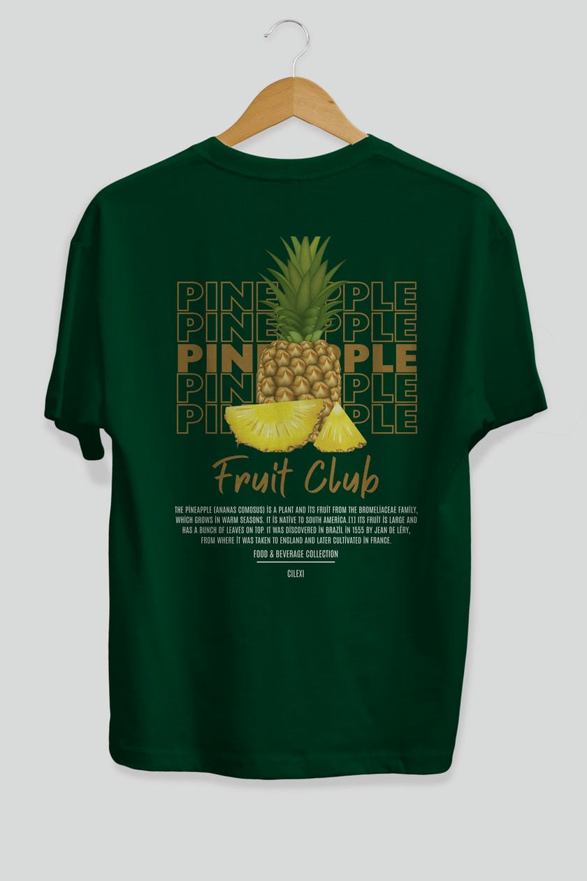 Pineapple Arka Baskılı Oversize t-shirt Erkek Kadın Pamuk Bisiklet Yaka tişort