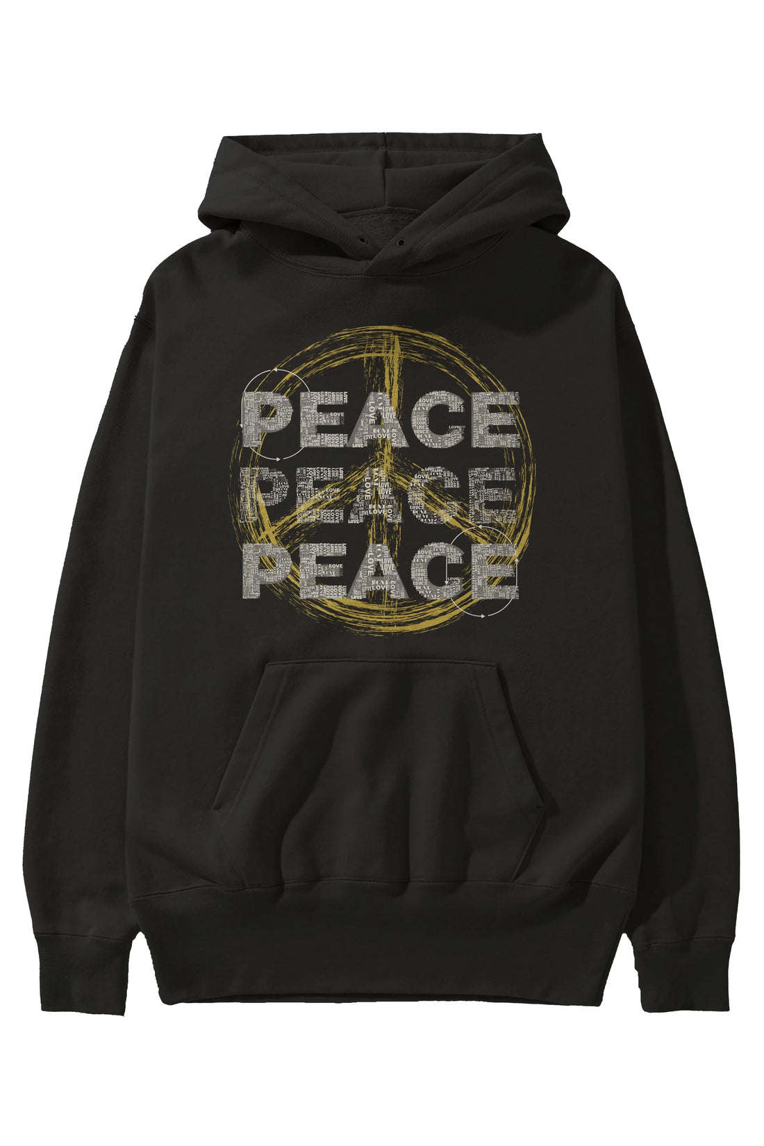 Peace Yazılı Ön Baskılı Oversize Hoodie Kapüşonlu Sweatshirt Erkek Kadın Unisex