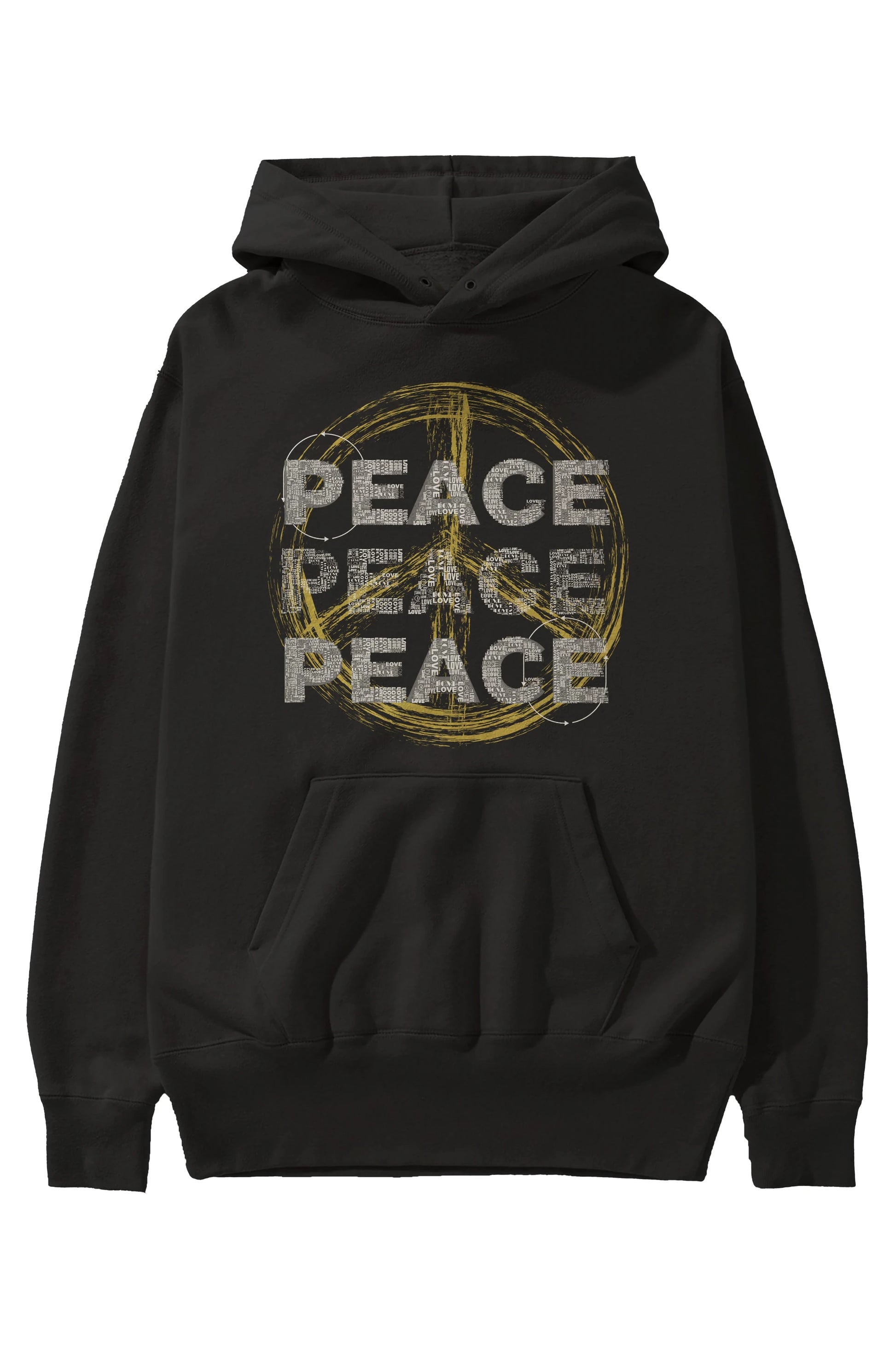 Peace Yazılı Ön Baskılı Oversize Hoodie Kapüşonlu Sweatshirt Erkek Kadın Unisex