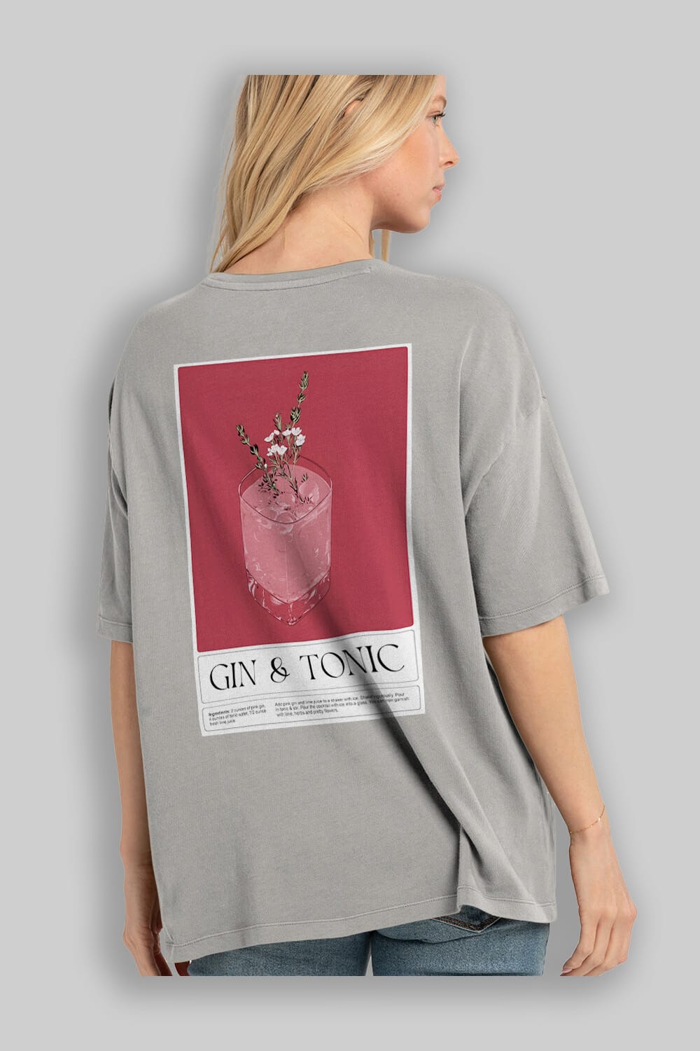 Gin Tonic 4 Arka Baskılı Oversize t-shirt Erkek Kadın Unisex %100 Pamuk Bisiklet Yaka tişort
