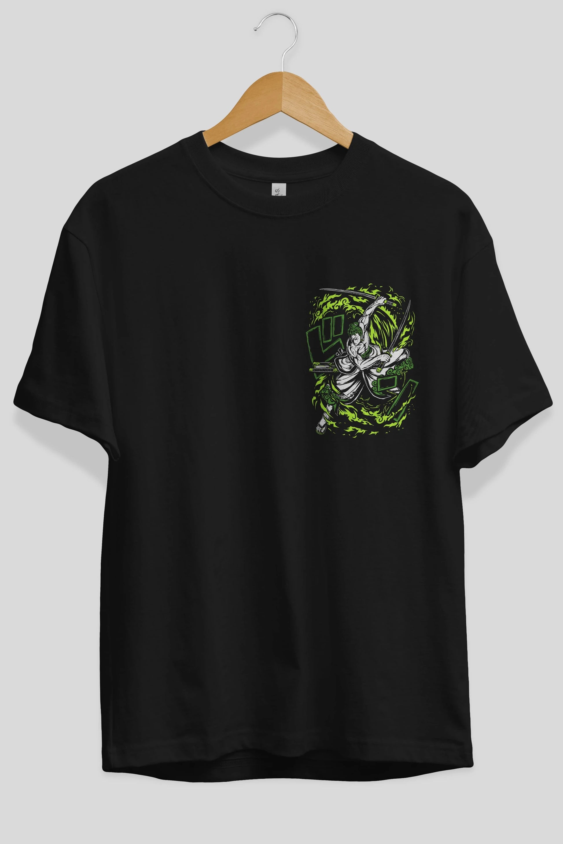 ZORO-ONE PIECE (2) Ön Sol Baskılı Oversize t-shirt Erkek Kadın Unisex %100 Pamuk Bisiklet Yaka tişort