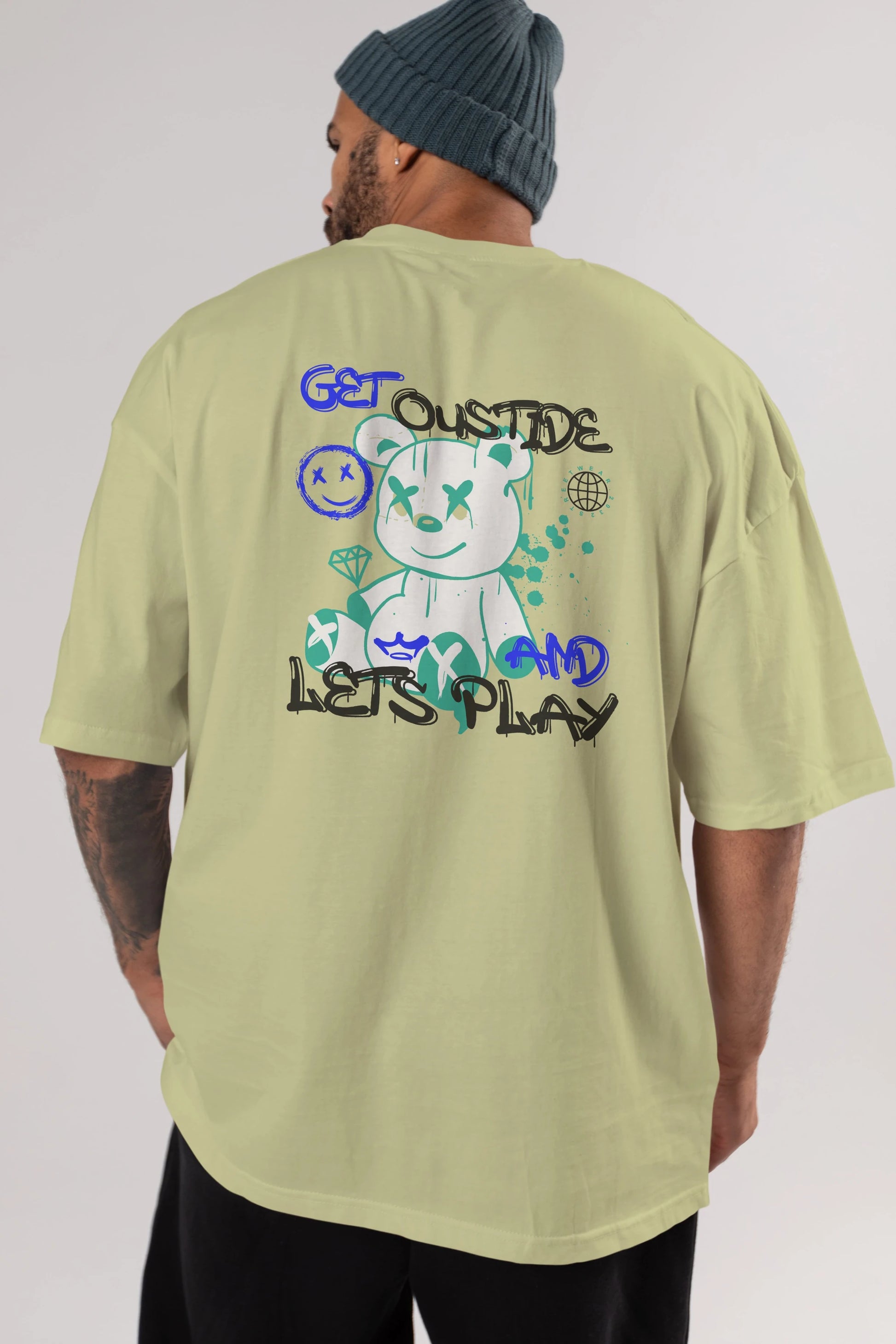 Get Outside Bear Arka Baskılı Oversize t-shirt Erkek Kadın Unisex