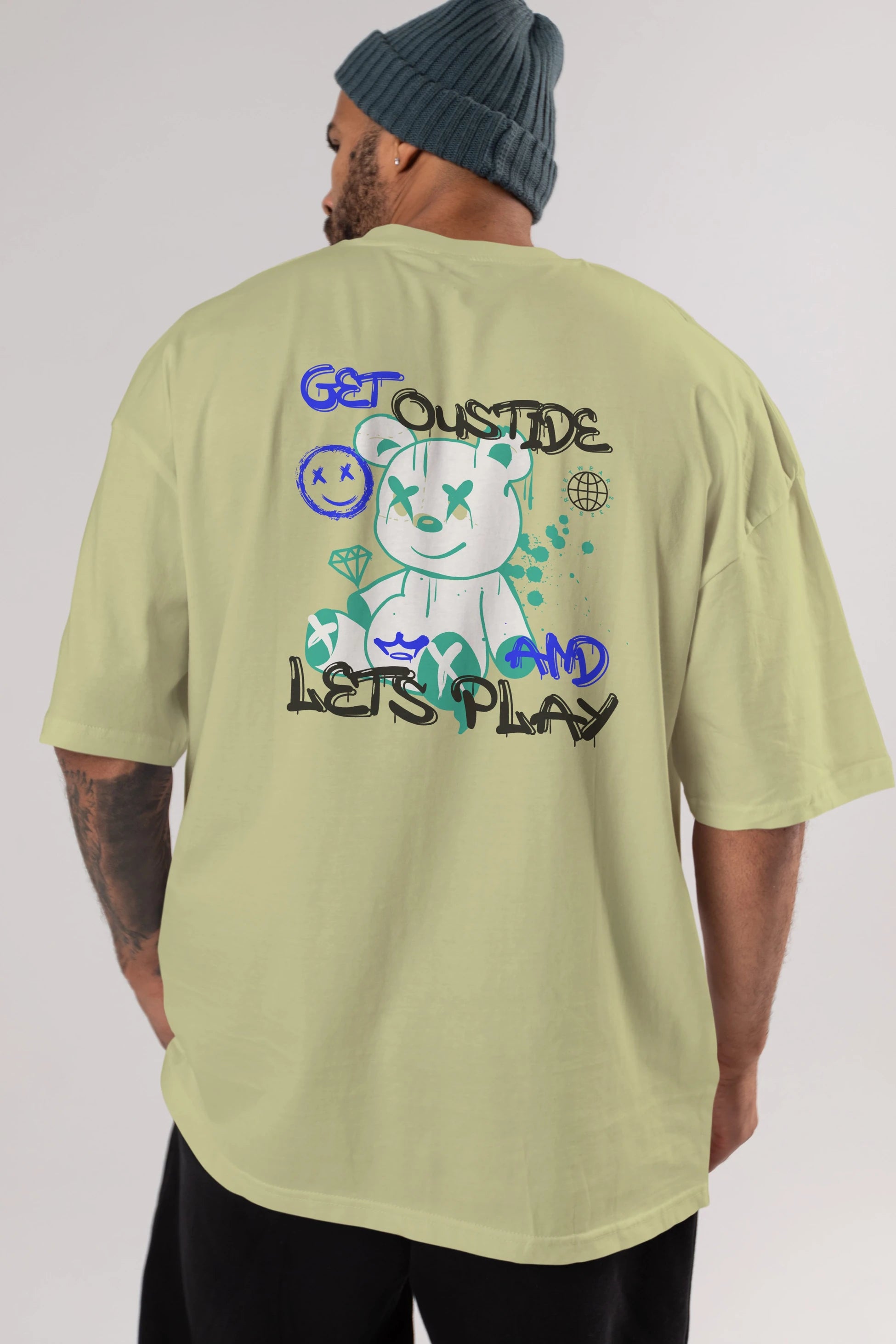 Get Outside Bear Arka Baskılı Oversize t-shirt Erkek Kadın Unisex