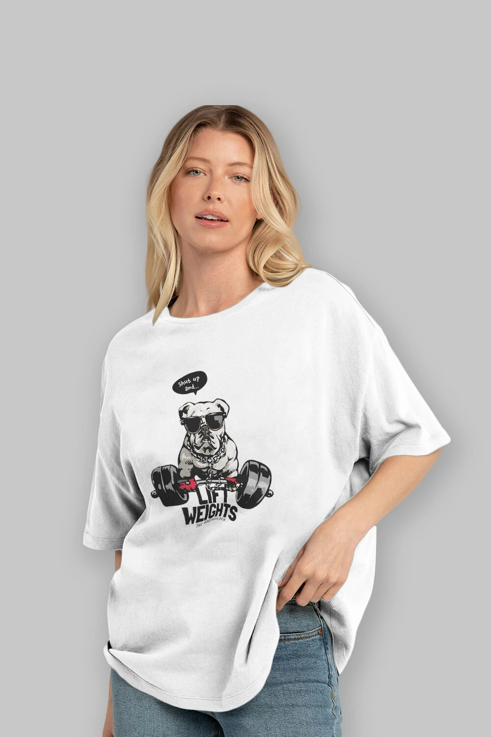 Teddy Bear Lift Weights Ön Baskılı Oversize t-shirt Erkek Kadın Unisex %100 Pamuk