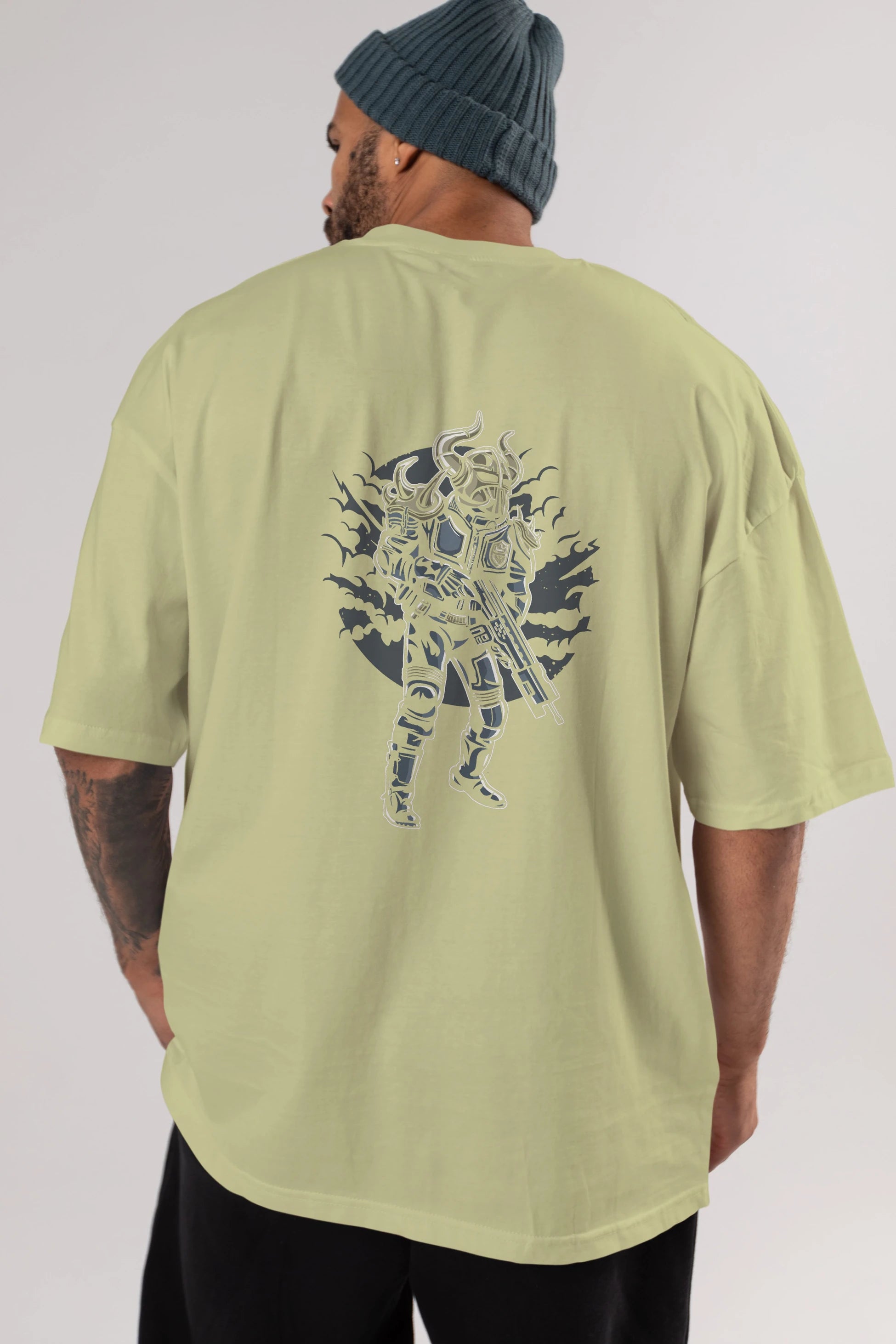 Viking Soldier Arka Baskılı Oversize t-shirt Erkek Kadın Unisex %100 Pamuk