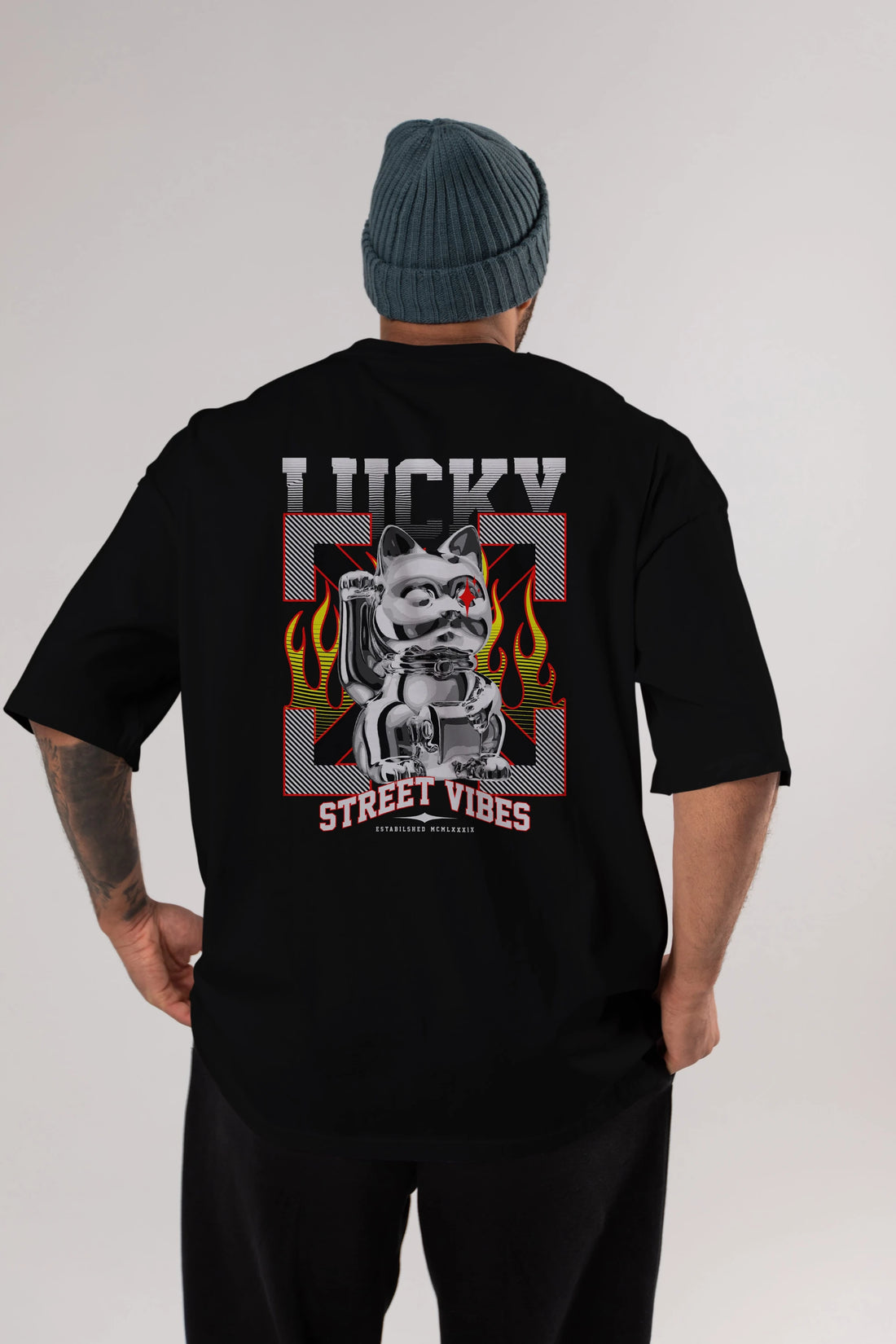 Lucky Street Vibes Arka Baskılı Oversize t-shirt Erkek Kadın Unisex