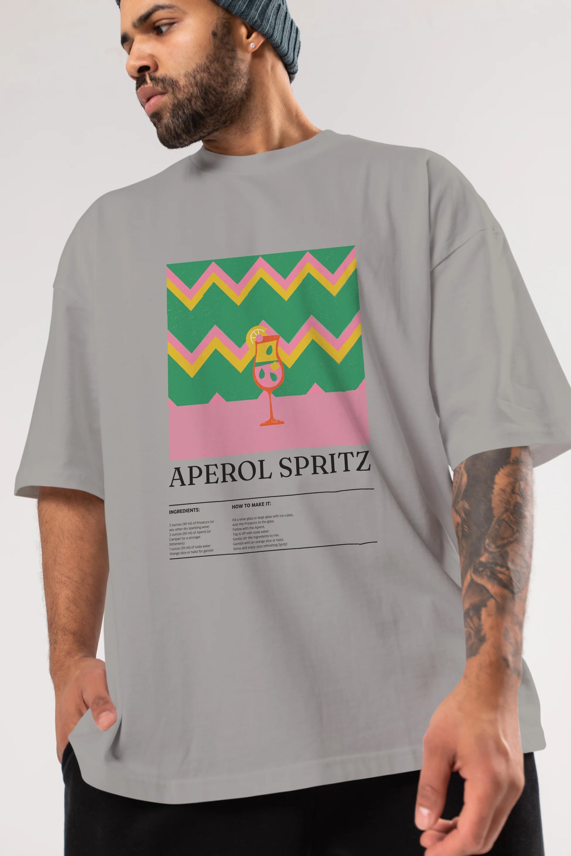 Aperol Spritz Kokteyl Ön Baskılı Oversize t-shirt Erkek Kadın %100 Pamuk Bisiklet Yaka tişort