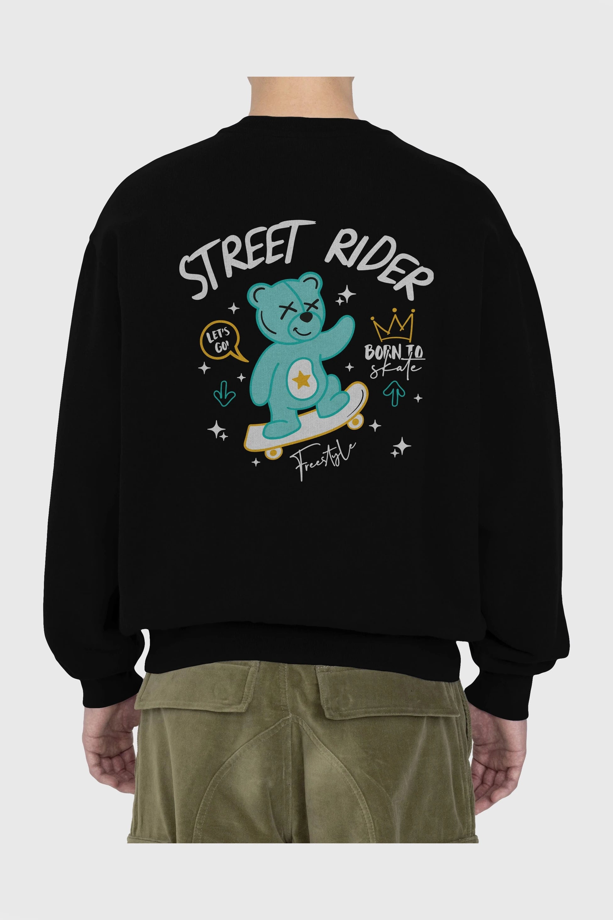 Street Rider Bear Arka Baskılı Oversize Sweatshirt Erkek Kadın Unisex