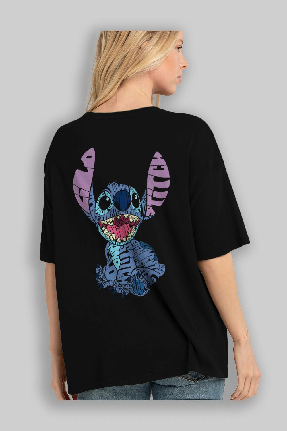 Stitch Arka Baskılı Oversize t-shirt %100 pamuk Erkek Kadın Unisex