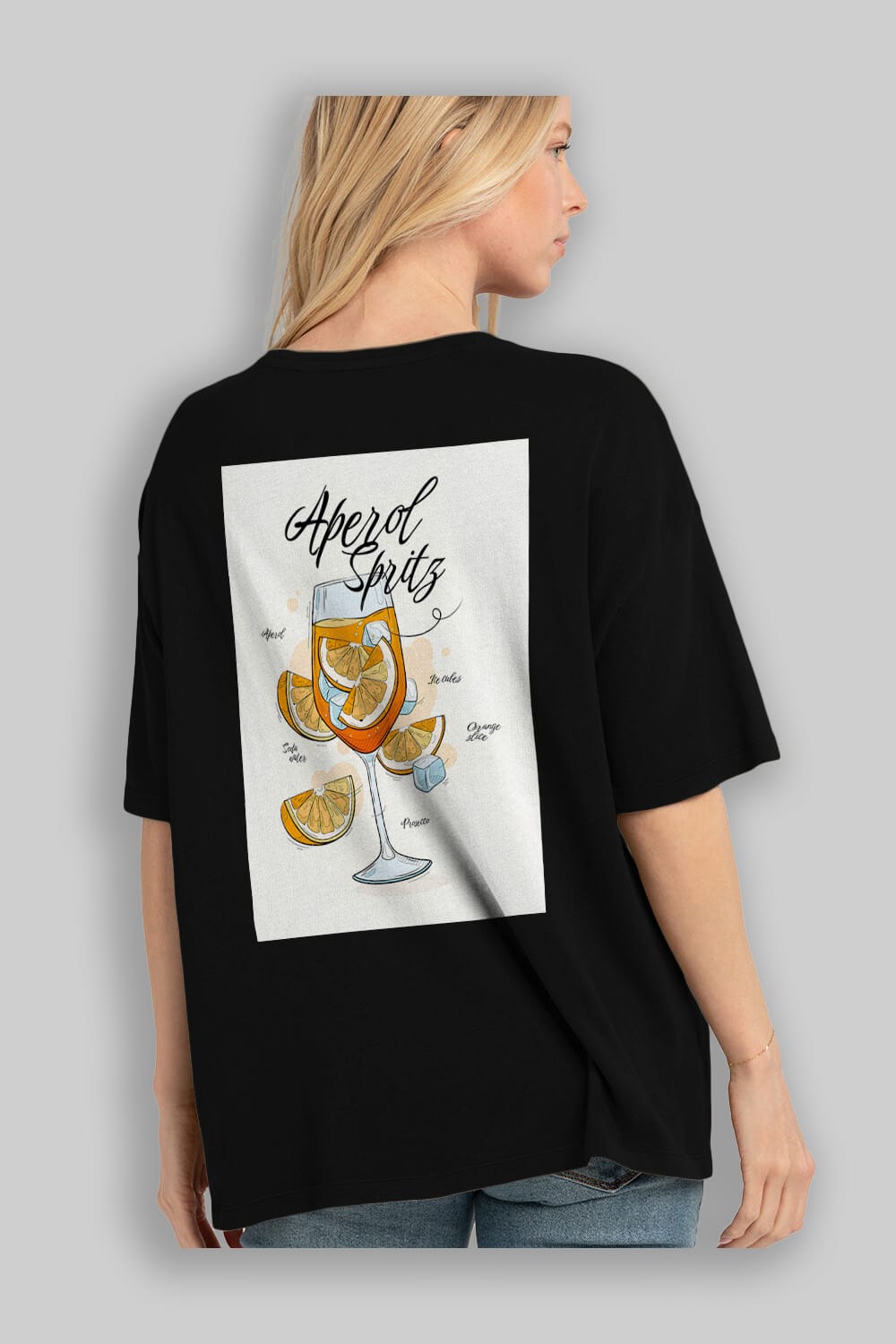 Aperol Spritz 6 Arka Baskılı Oversize t-shirt Erkek Kadın Unisex %100 Pamuk Bisiklet Yaka tişort