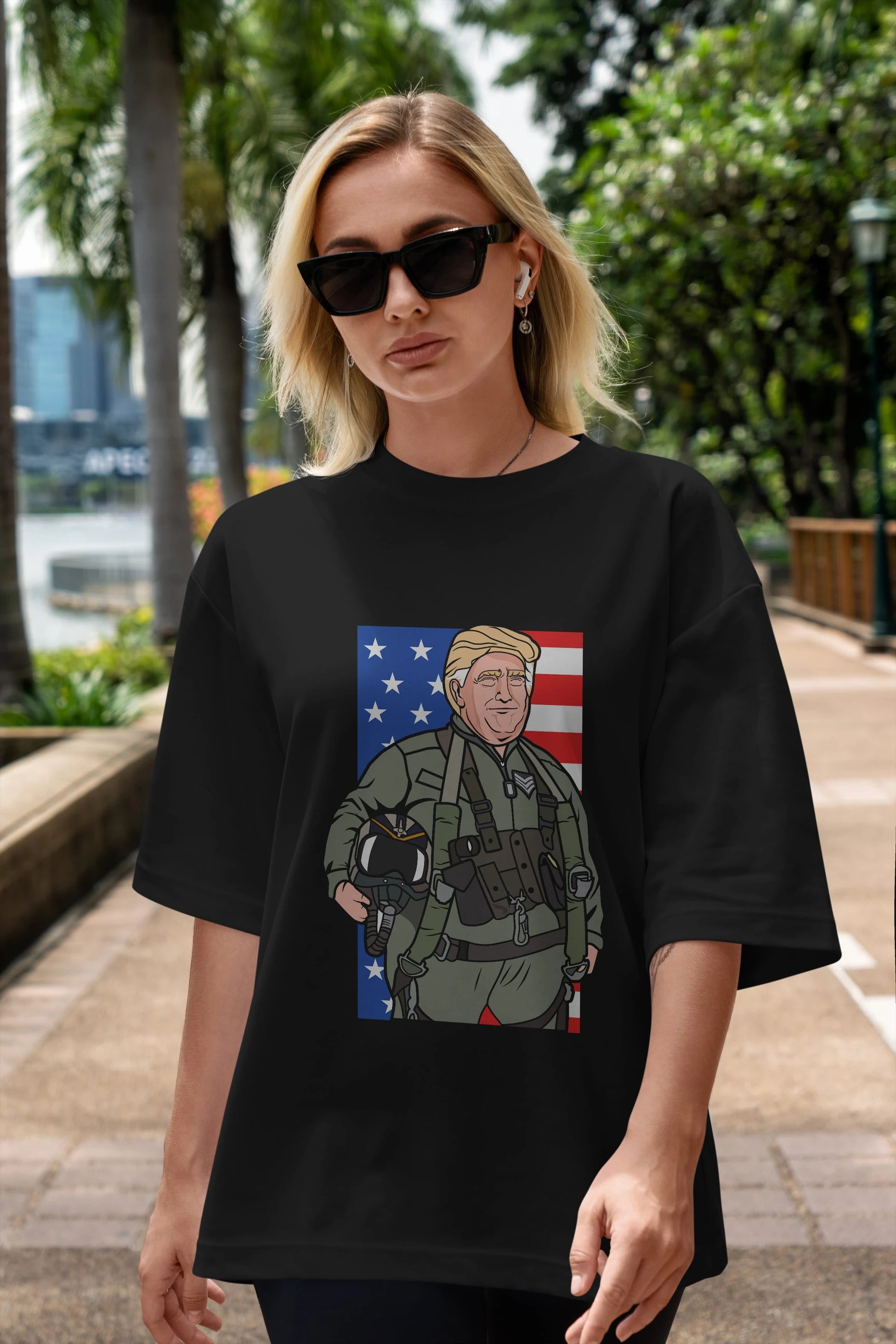 Trump Jetplane Pilot Ön Baskılı Oversize t-shirt Erkek Kadın Unisex %100 Pamuk tişort