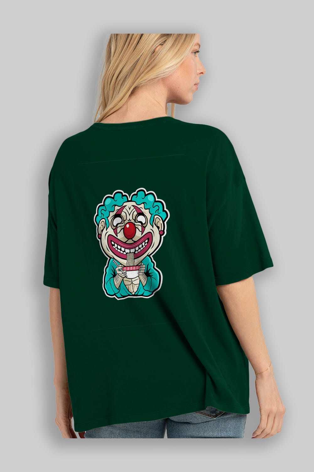 Clown Ramen Arka Baskılı Oversize t-shirt Erkek Kadın Unisex %100 Pamuk tişort