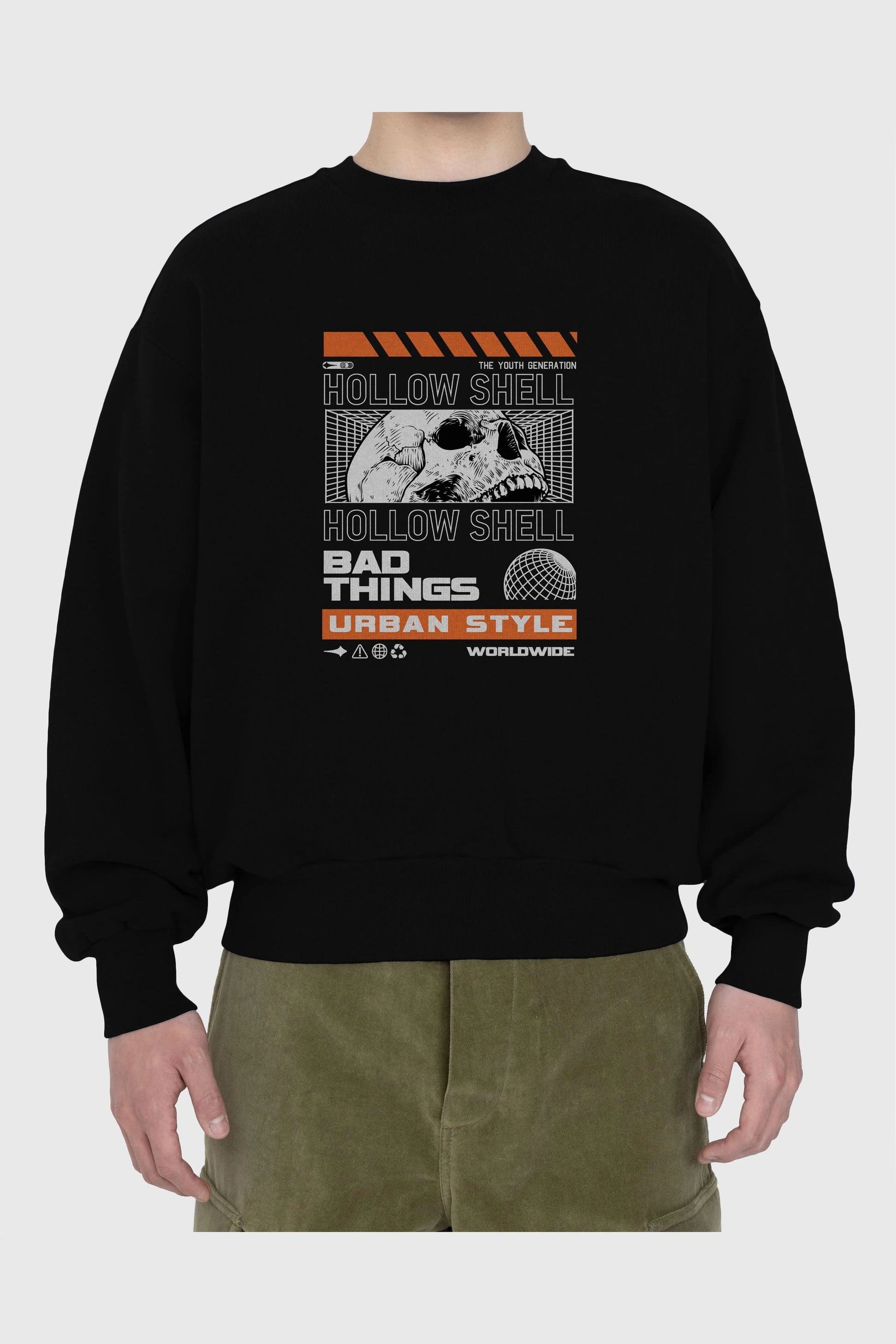 Hollow Shell Ön Baskılı Oversize Sweatshirt Erkek Kadın Unisex
