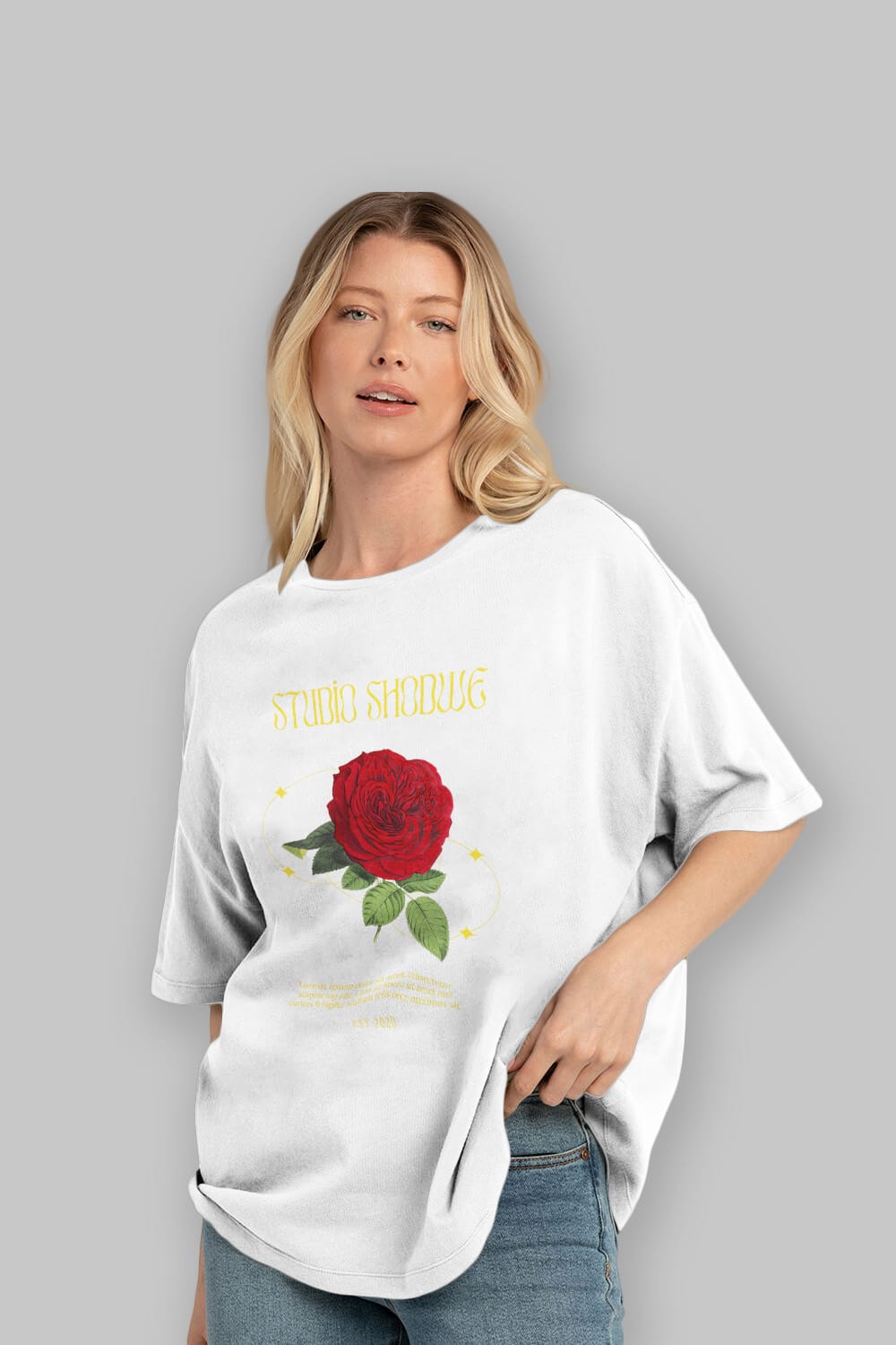 Studio Shodwe Rose Ön Baskılı Oversize t-shirt Erkek Kadın Unisex
