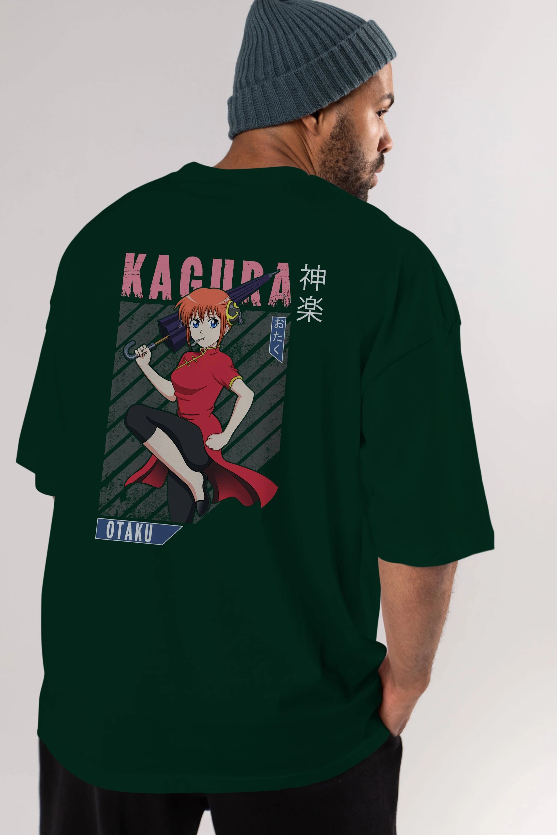 Kagura GINTAMA 1 Anime Arka Baskılı Oversize t-shirt Erkek Kadın Unisex