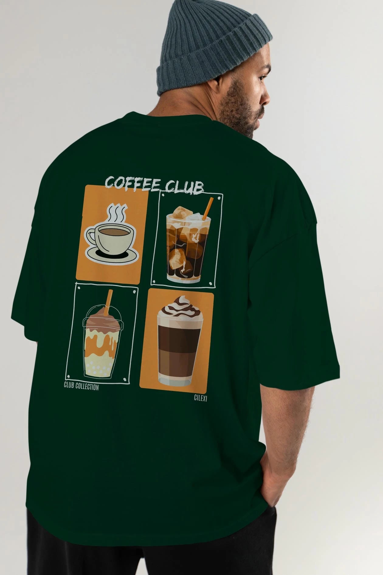 Coffee Club Arka Baskılı Oversize t-shirt Erkek Kadın %100 Pamuk Bisiklet Yaka tişort
