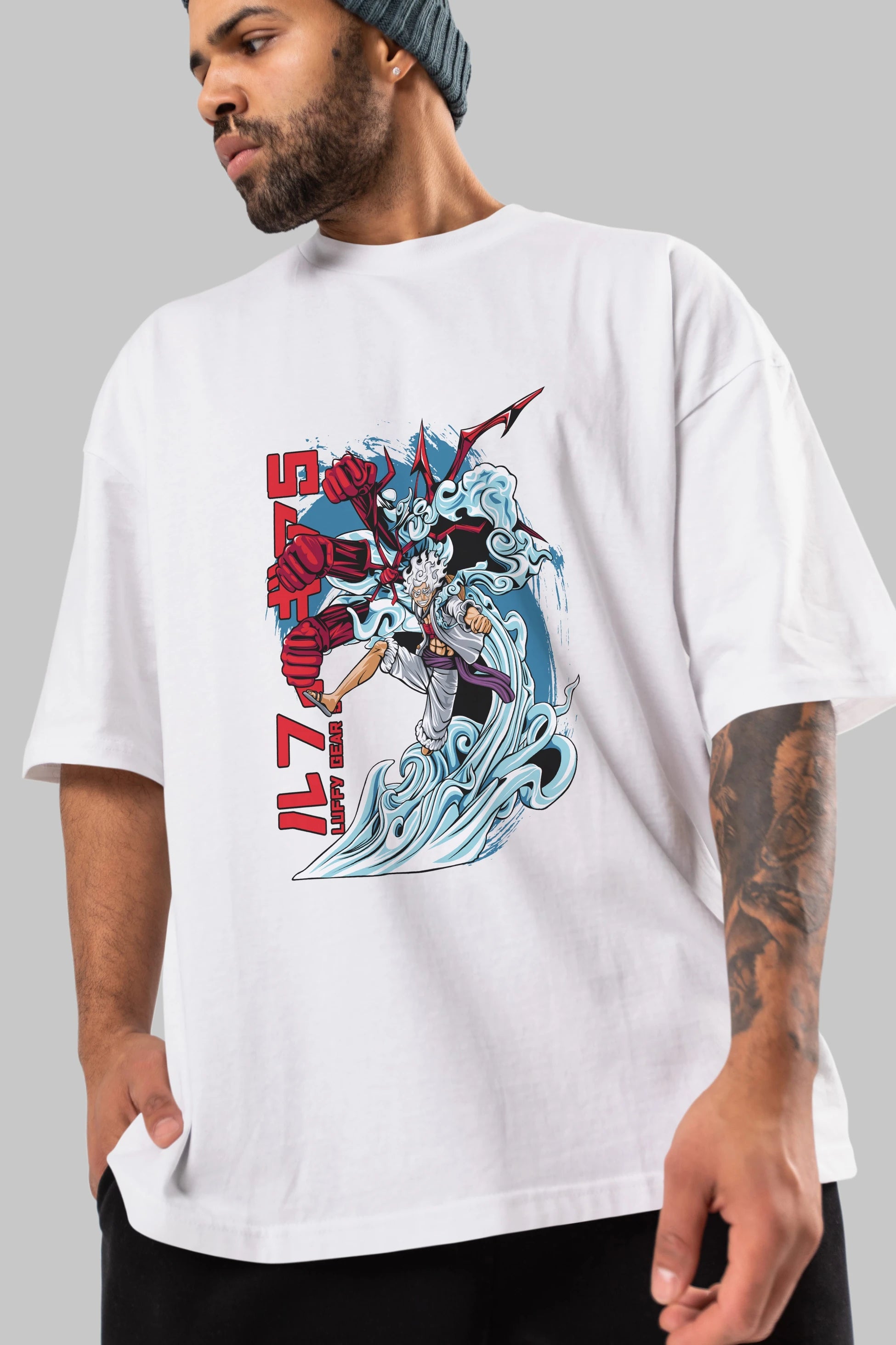 MONKEY D. LUFFY GEAR5 2 Anime Ön Baskılı Oversize t-shirt %100 pamuk Erkek Kadın Unisex