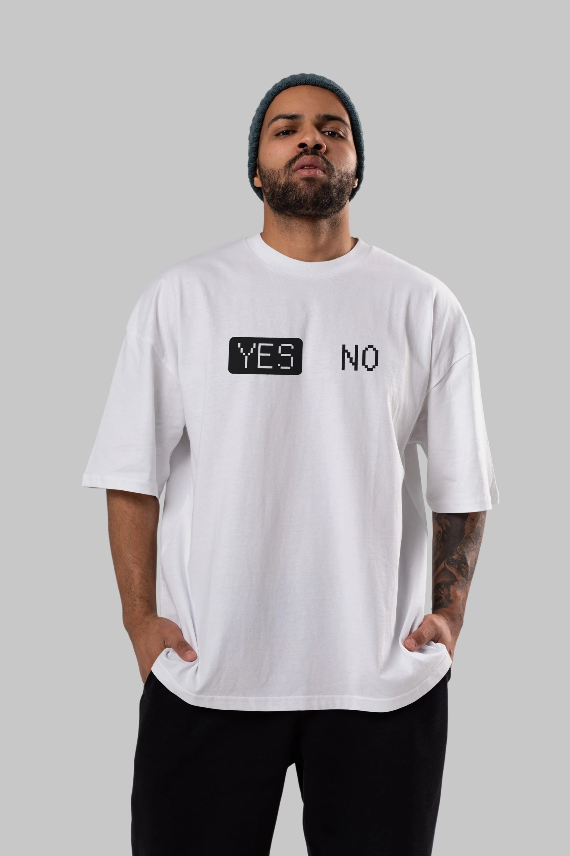 Yes No Ön Baskılı Oversize t-shirt %100 pamuk Erkek Kadın Unisex