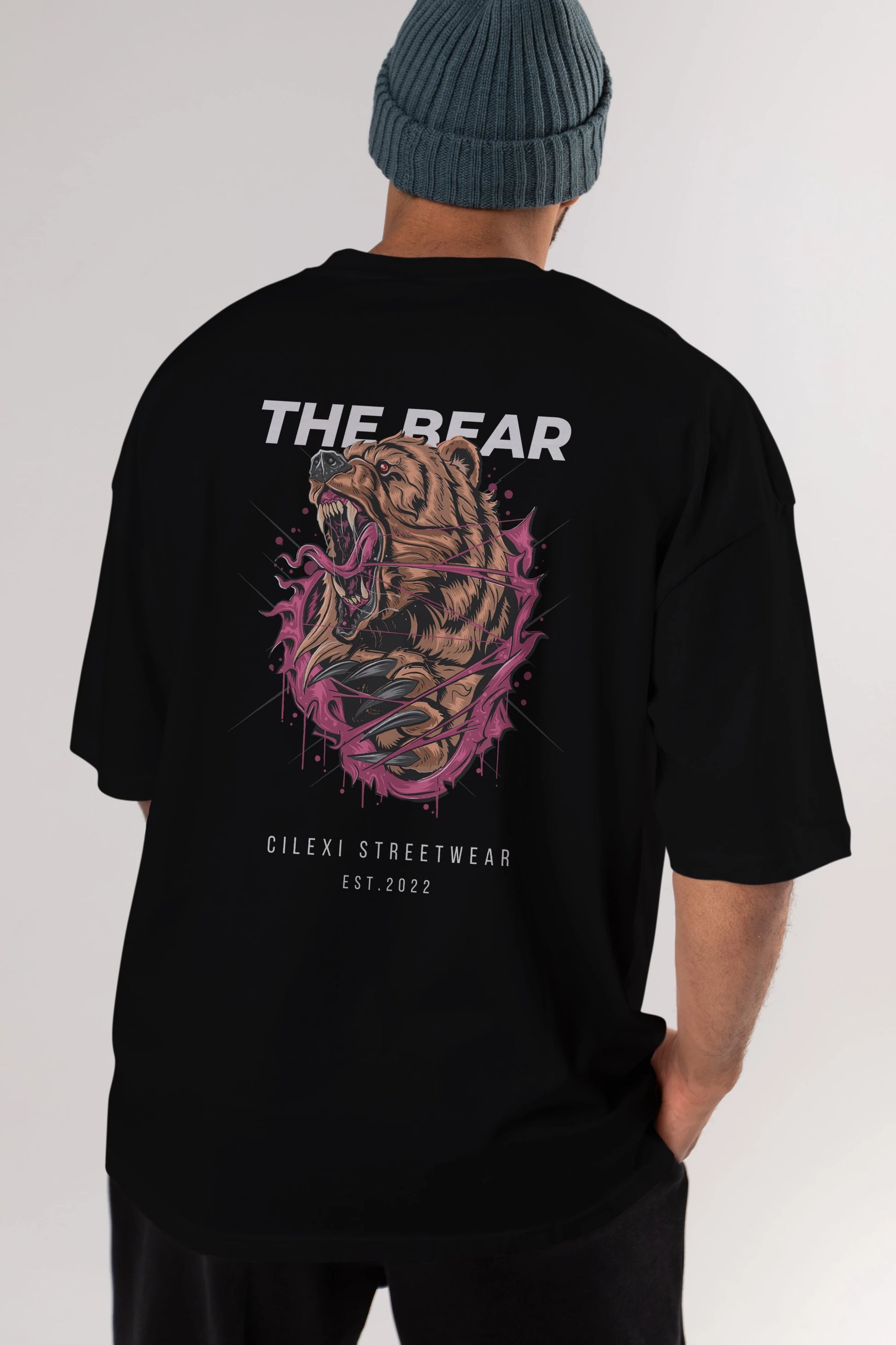 The Bear Arka Baskılı Oversize t-shirt Erkek Kadın Unisex %100 Pamuk